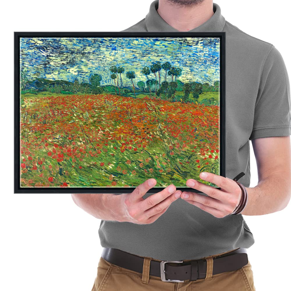 Wieco Art Framed Art Poppy Field June 1890 Canvas Print of Vincent Van Gogh Oil Paintings Reproduction Abstract Wall Art for Home Decorations Black Frame