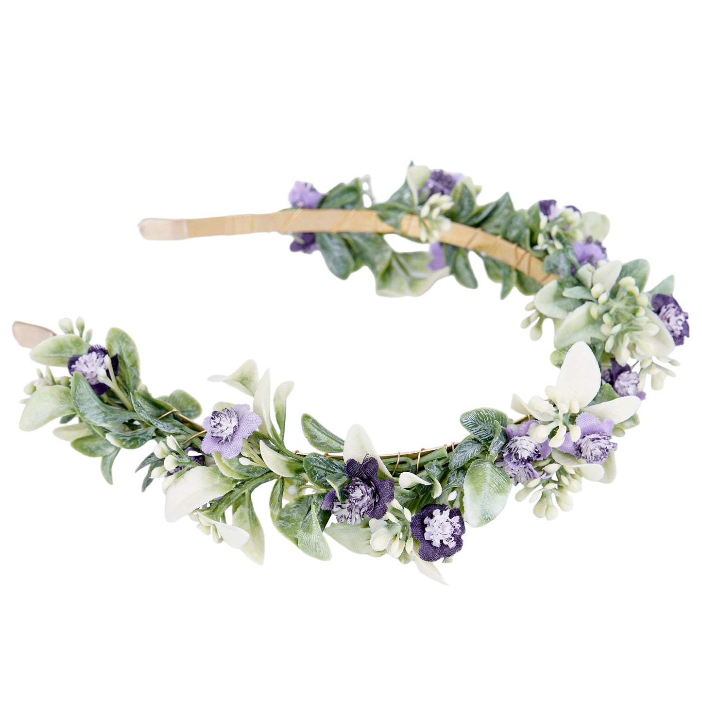 KorViSHOW Fairy Flower Crown Headband - Handmade Forest Floral Headpiece Eucalyptus Purple Flower Headwear Renaissance Hair Accessories for Women Girls Bridal Wedding Festival Cosplay Headdress
