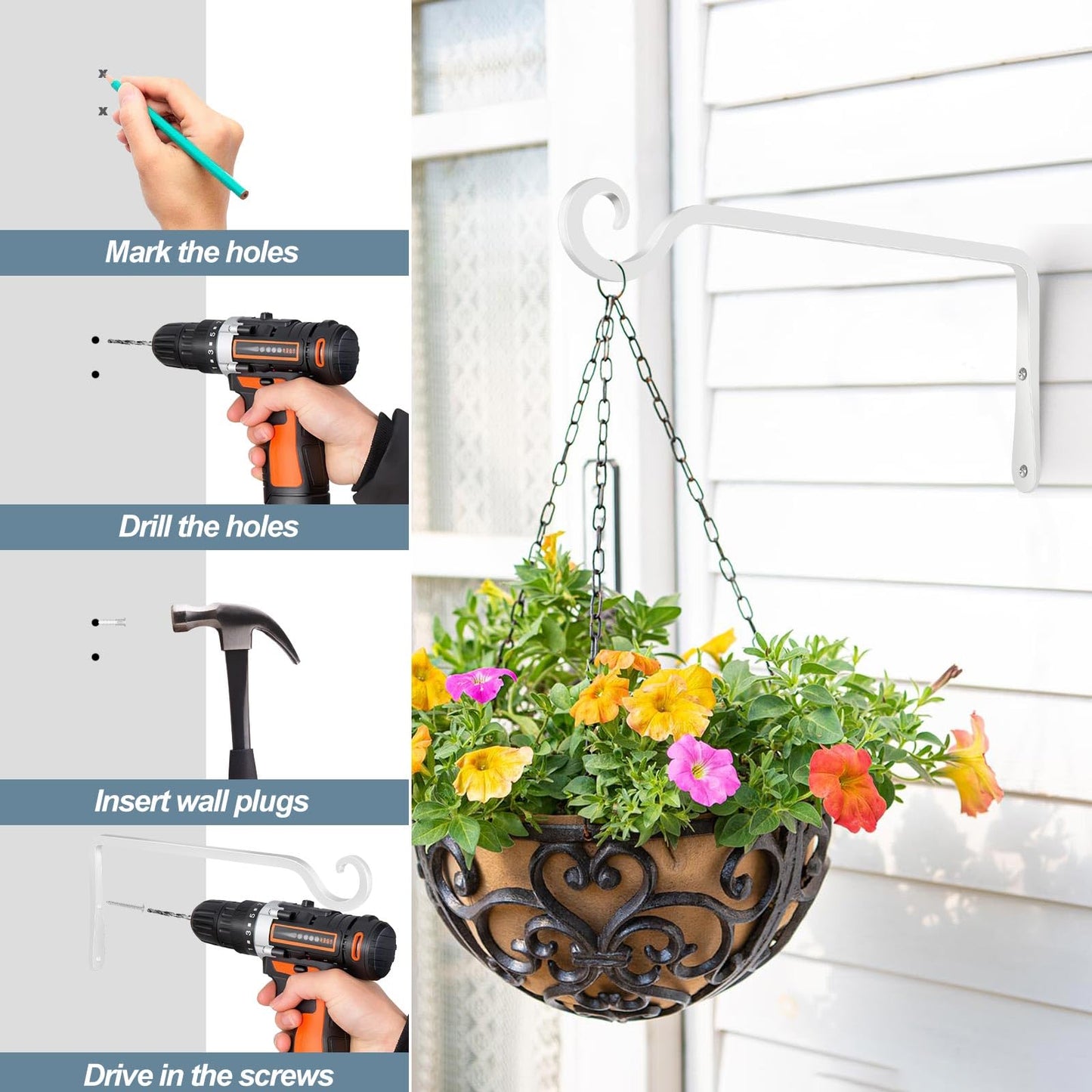BOLITE Plant Hangers, 10 Inch Hanging Plant Brackets Outdoor Indoor, Wall Hooks for Hummingbird Feeders, Bird Feeders, Planters, Lanterns, Wind Chimes, Home Decor, 2 Pack, White, Gifts for Women Men