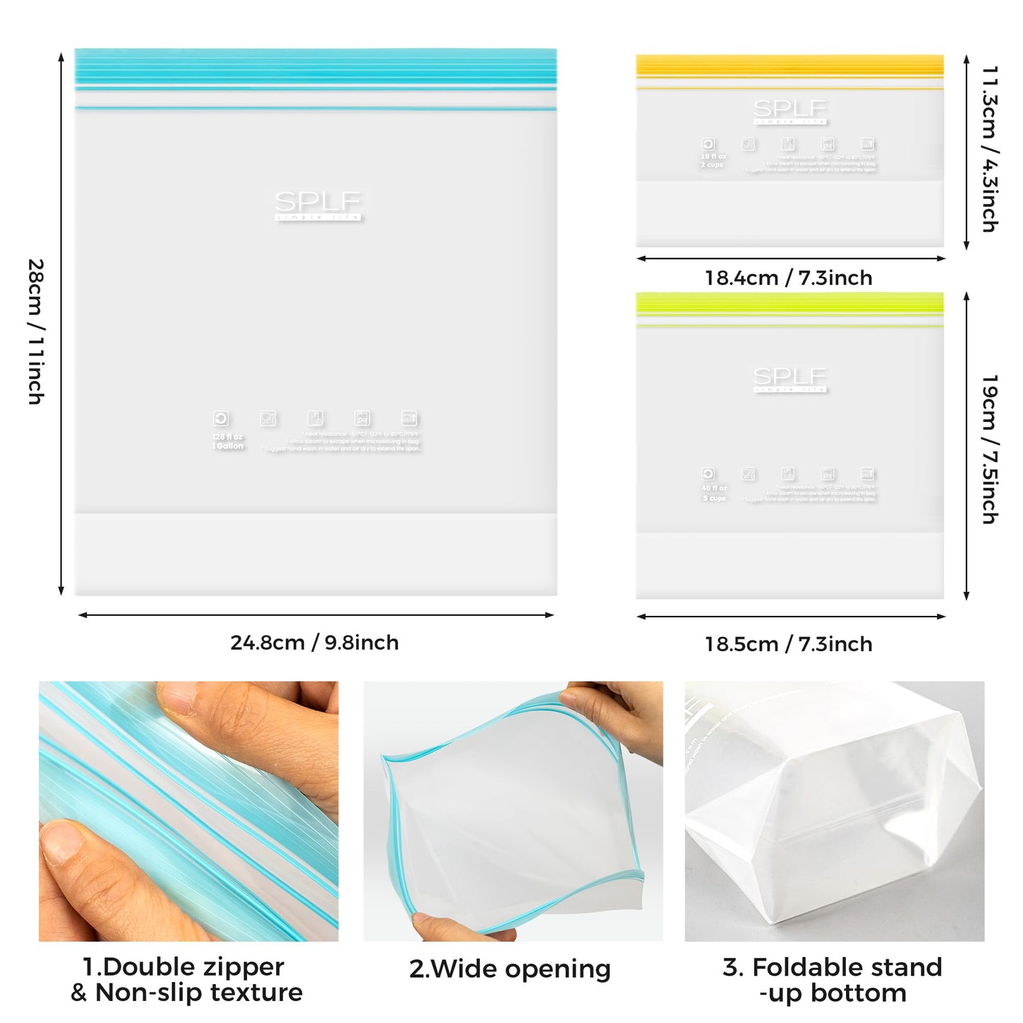 SPLF 24 Pack Reusable Food Storage Bags Dishwasher Microwave Safe, BPA Free Reusable Freezer Bags, Silicone Free Containers for Meal Prep, Fridge Kitchen Organization - 8 Gallon 8 Sandwich 8 Snack