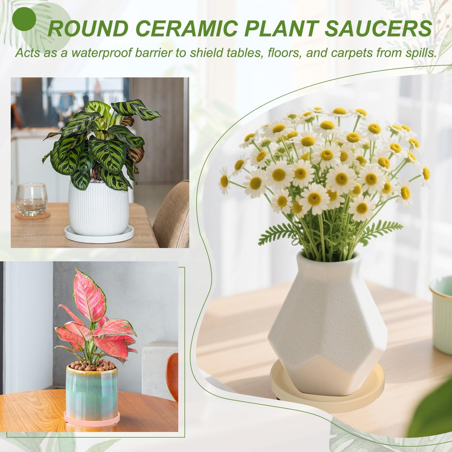 YELARXI 6.7 Inch Ceramic Plant Saucers, Round Flower Planter Water Trays Ceramic Plant Saucer Pot Tray -Fitting for (Outdoor/Indoors/Garden/Planting/Water/Flower/Coffee) Yellow