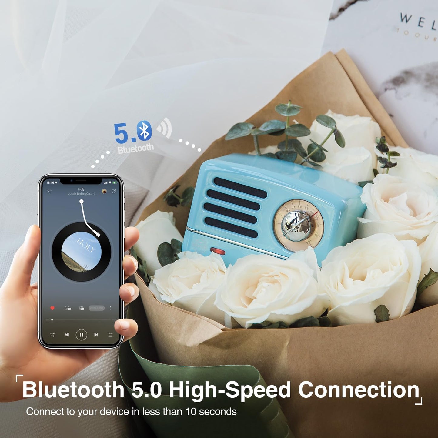 Muzen Portable Bluetooth Speaker, OTR Metal Retro Small Wireless Speaker, FM Radio with Antenna AUX, 10h+ Long Playtime, High Fidelity Stereo Audio with Suitcase, Room Office Decor, Festival Gift