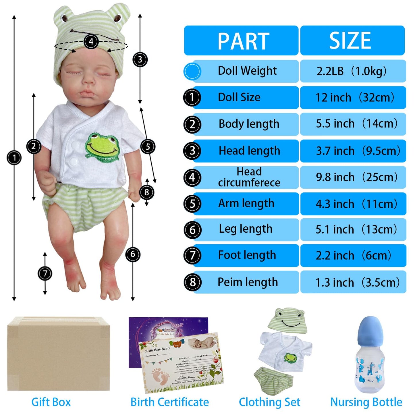 OtardDolls 12 Inch Reborn Baby Dolls Silicone Full Body Realistic Baby Doll Boy Silicone Baby Doll Handmade Painted Reborn Dolls with Clothes and Bottles Set for Kids Boys Girls