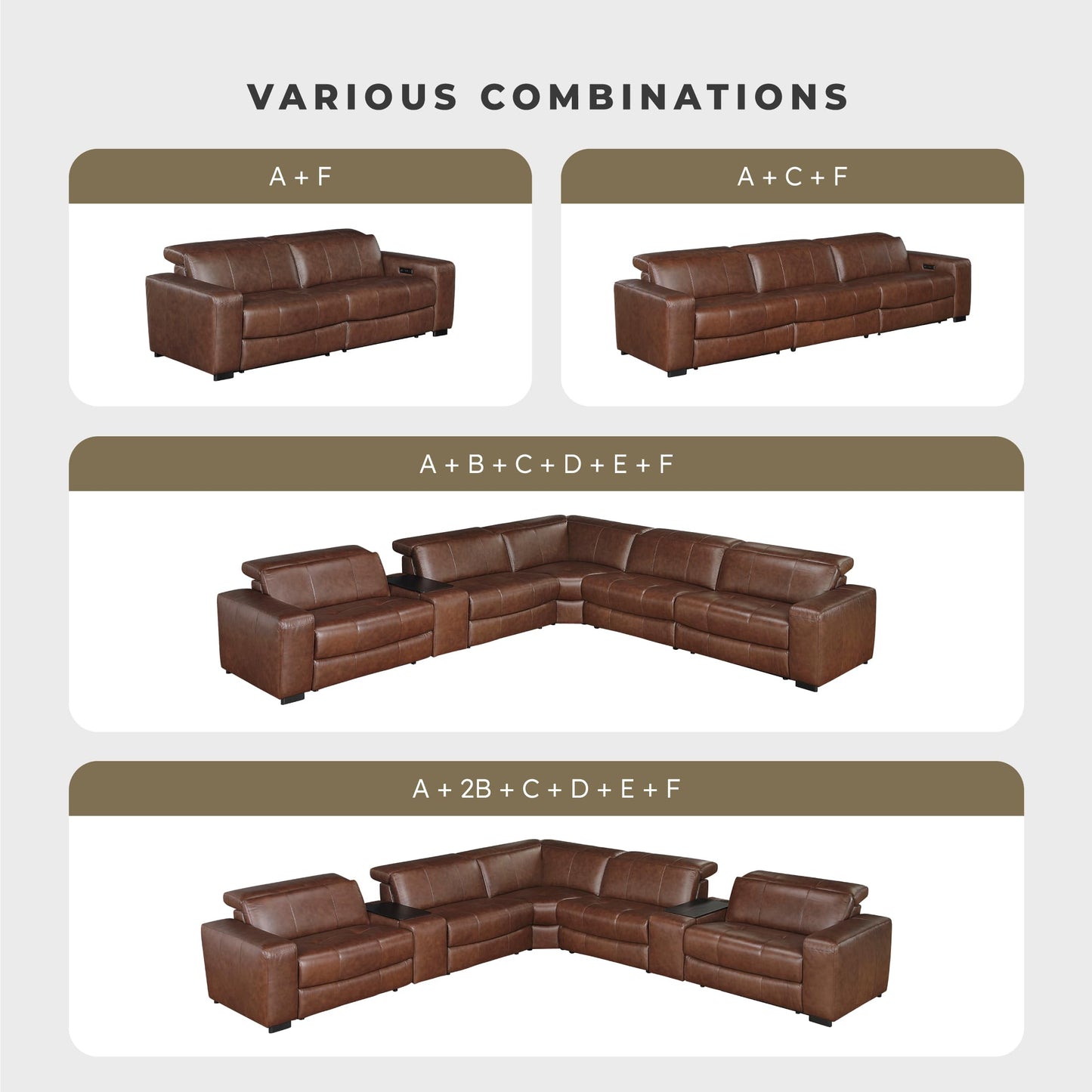 Lexicon 100% Leather Modular Sectional Couches for Living Room, Module for Sectional Couch, Leather Upholstered Corner Seat, Durable Frame, High Density Foam Cushion, Brown