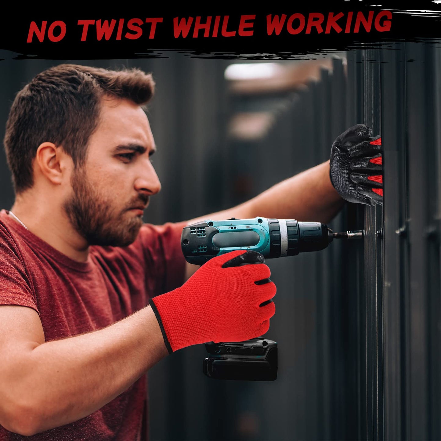 Potchen 36 Pairs Work Gloves for Men Safety Work Bulk Gardening Construction Gloves with Grip Nitrile Coated for Women(Red and Black)