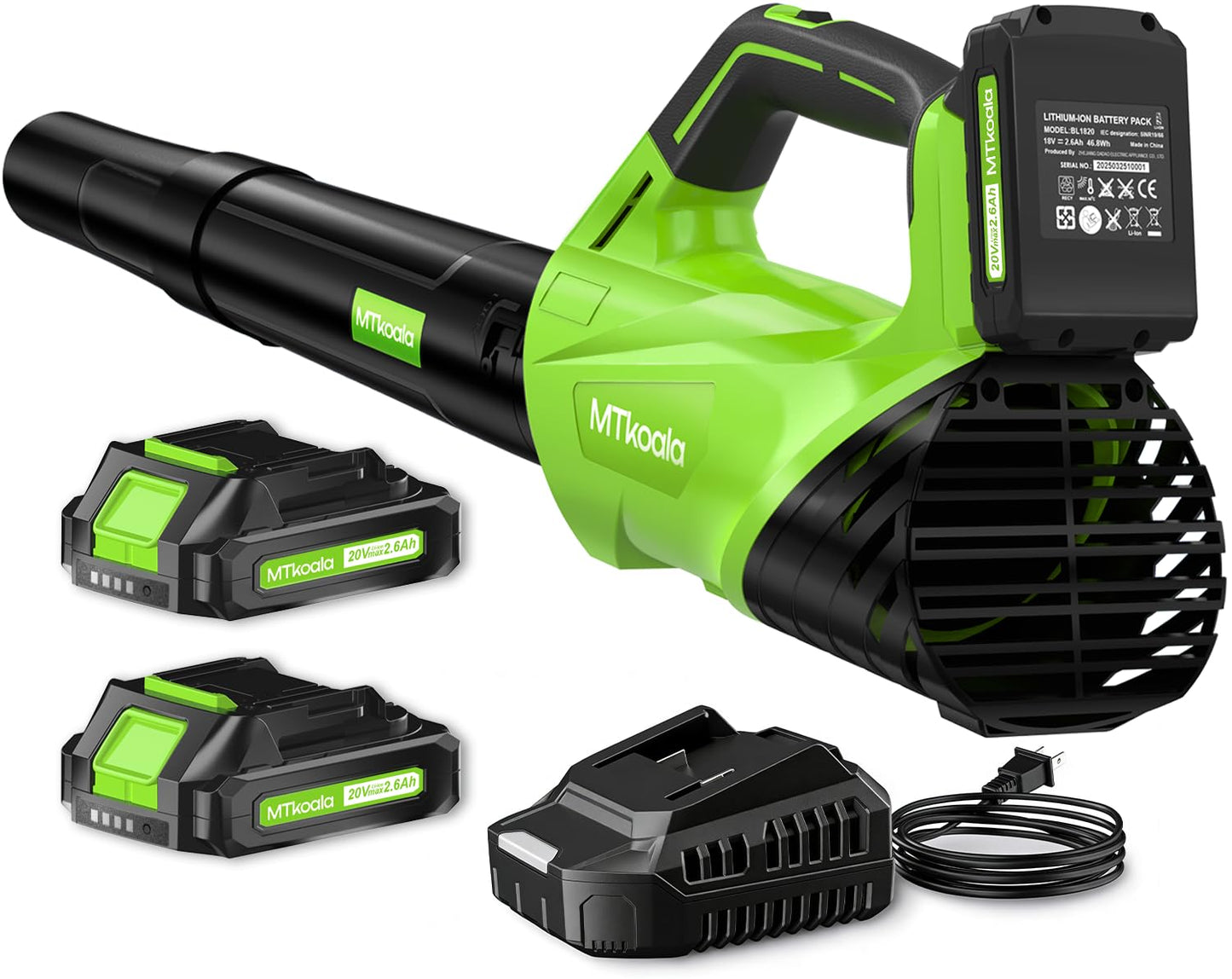 2026 Upgrade Leaf Blower, Leaf Blower Cordless with 2 * 2.6AH Batteries and Fast Charger, 450CFM &150MPH and 2 Speed Mode, Lightweight Electric Leaf Blowers for Lawn, Yard, Leaves, Dust Car (Green)