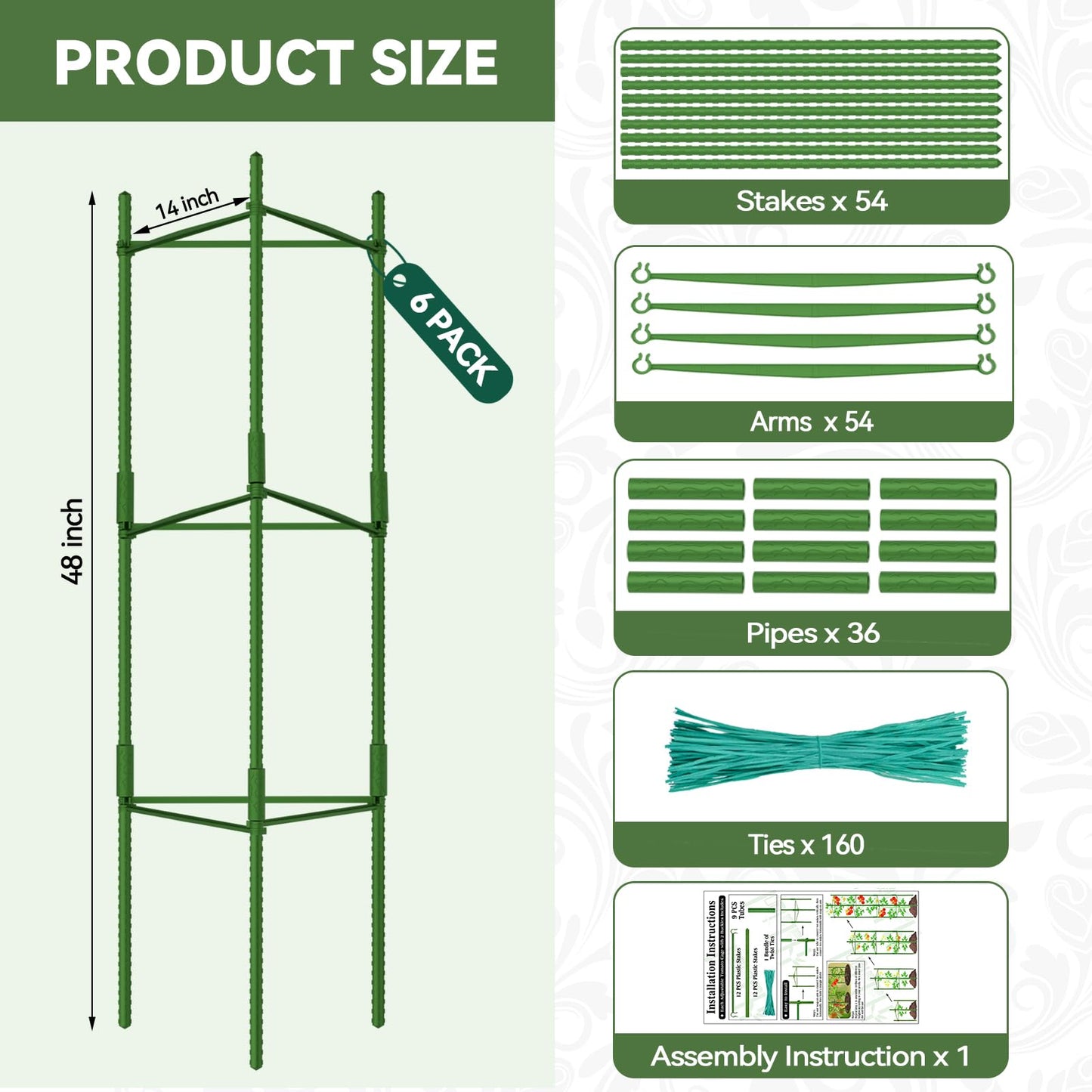 Halatool 6 Pack Tomato Cages for Garden Plant Support Stakes, 48 Inch Adjustable Tomato Trellis for Pots & Raised Garden Bed, Tomato Cage for Climbing Plants Eggplant Pepper Cucumber Bean Outdoor