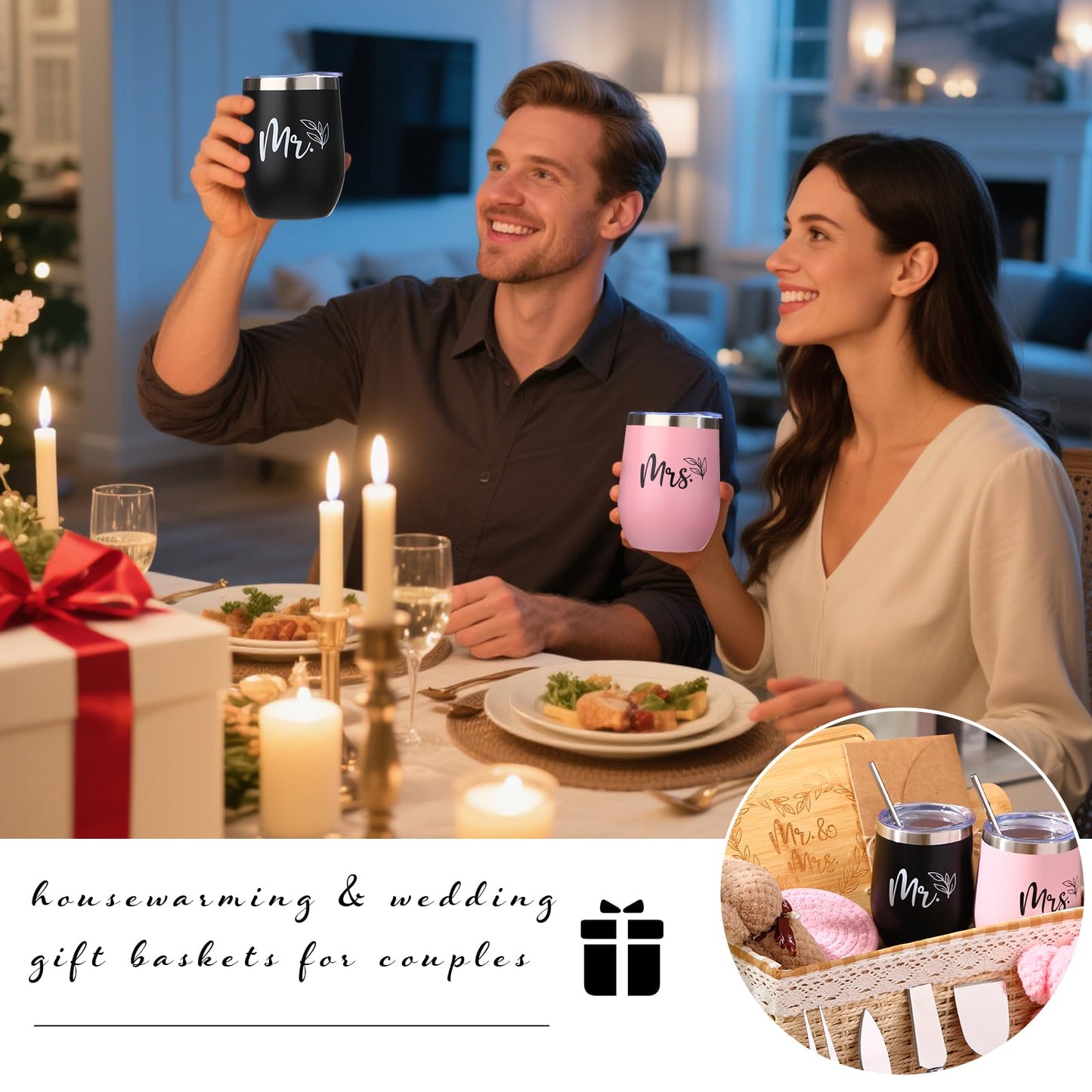 RimCereal Wedding Gift Basket - 21 Pieces Gifts for Couple Mr and Mrs Housewarming Gifts for Women Men New House Apartment Closing Gift Ideas Set