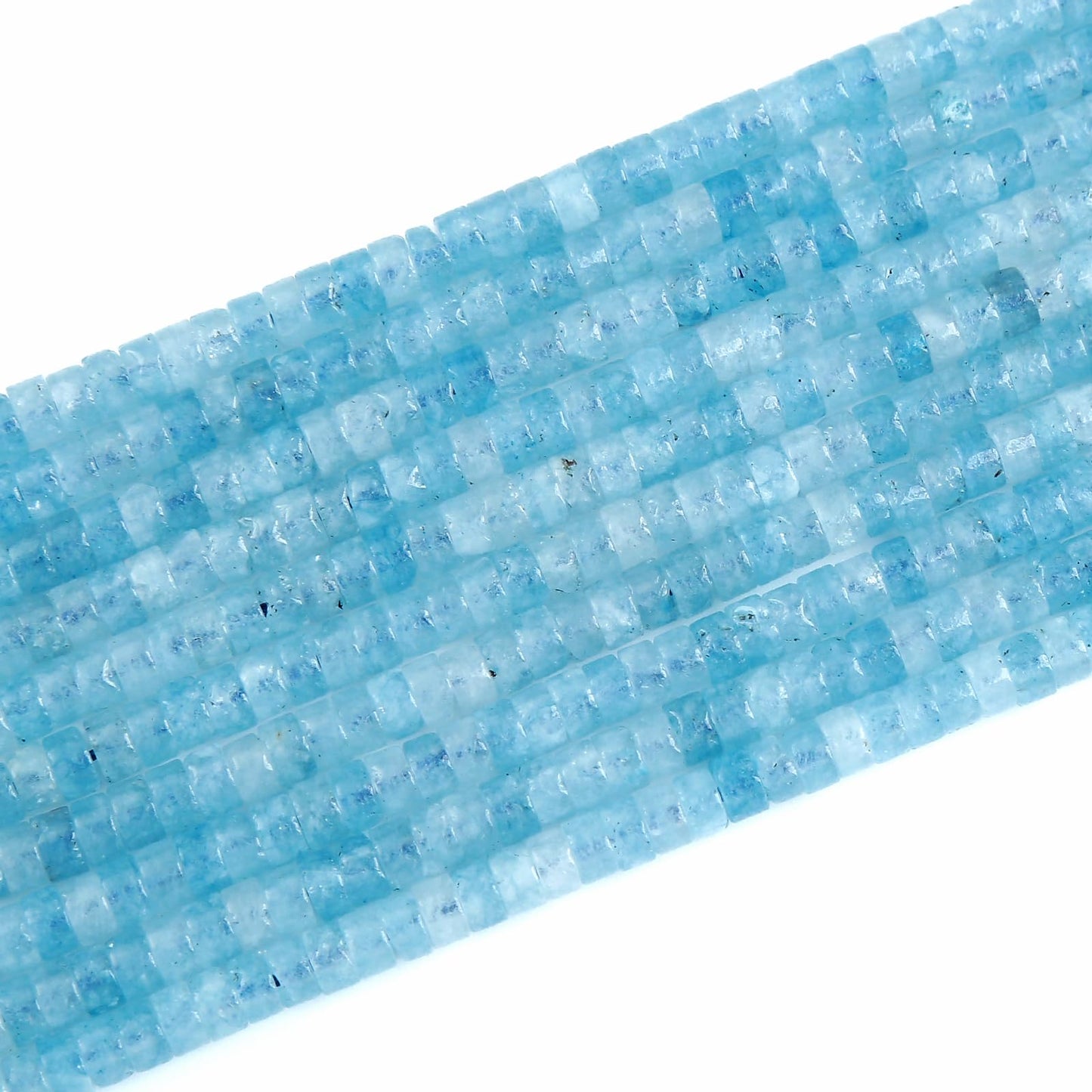 150pcs 2x4mm Natural Aquamarine Tube Shape Beads Loose Flat Round Cylinder Flat Spacer Stone Beads for Bracelet Earrings Jewelry Making