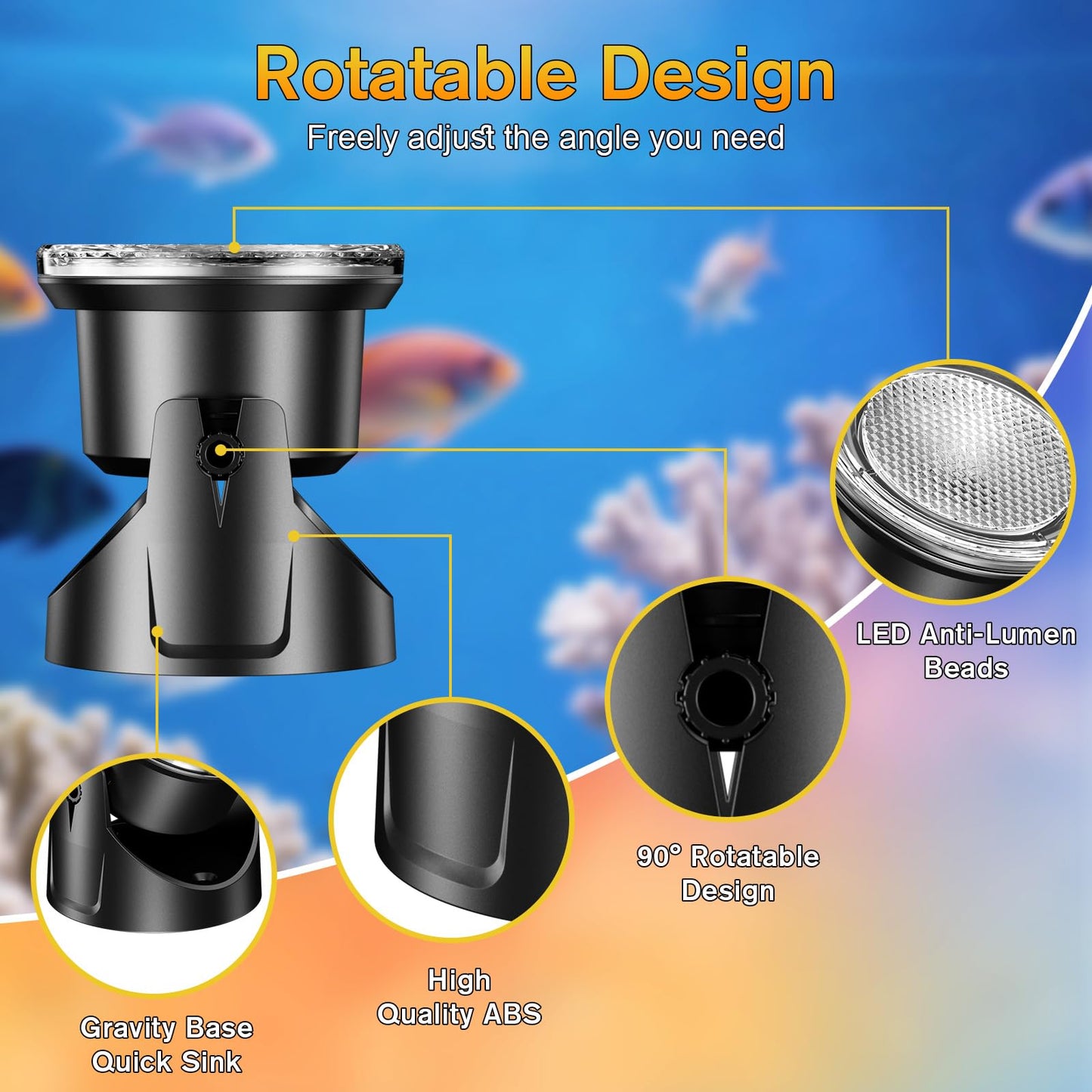 POPOSOAP LED Underwater Pond Lights 6-Head, IP68 Waterproof Pond Lights with Timer, 90° Rotatable Design & Gravity Base Fountain Lights for Pond Fountain Waterfall Aquarium Pool -P66HZ