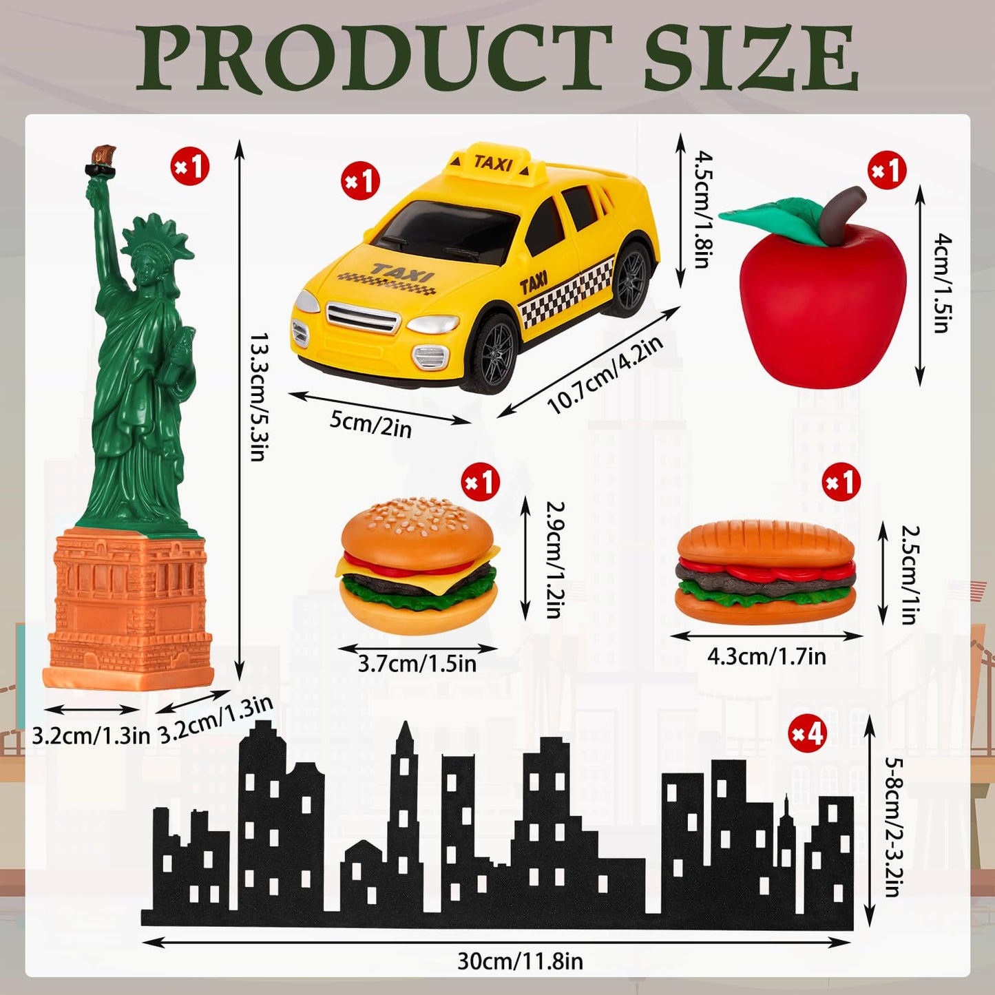 Gemscream 9 Pcs New York Cake Decorations New York Party Decorations Mini Statue of Liberty Yellow Taxi Apple Skyscraper Borders Hot Dogs for American Theme Party Birthday NYC Souvenirs Gift