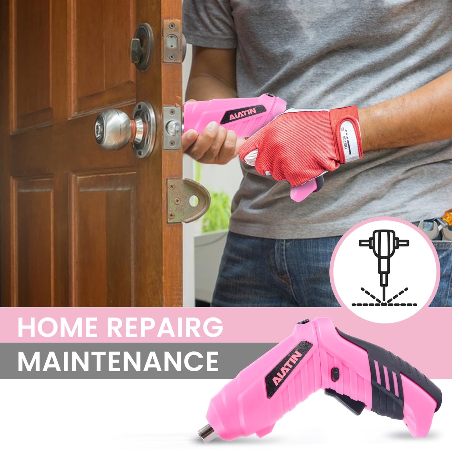 ALATIN Pink Tool Set for Women, 136 PCS Household Tool Kit with 3.6V USB Electric Screwdriver, Cordless Lithium-ion Drill Driver, Home Improvement Hand Tools for DIY Projects