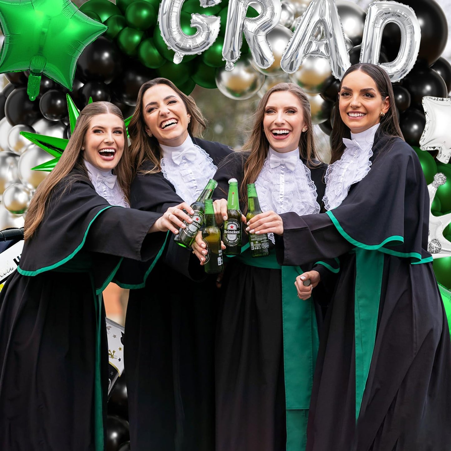 Graduation Balloon Arch Garland Kit Green Black Silver Graduation Decorations 2026 for College High School Class of 2026 Grad Party Prom Decor