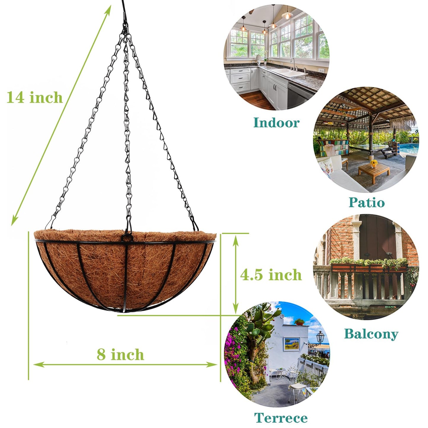 ArtFamy Hanging Baskets for Plants Outdoor(8 inch 4 Pack)- Coconut Coir Hanging Planters Outdoor, Metal Wire Baskets with Coco Liner, Hanging Pots for Plants Indoor, Flower Pots for Railings