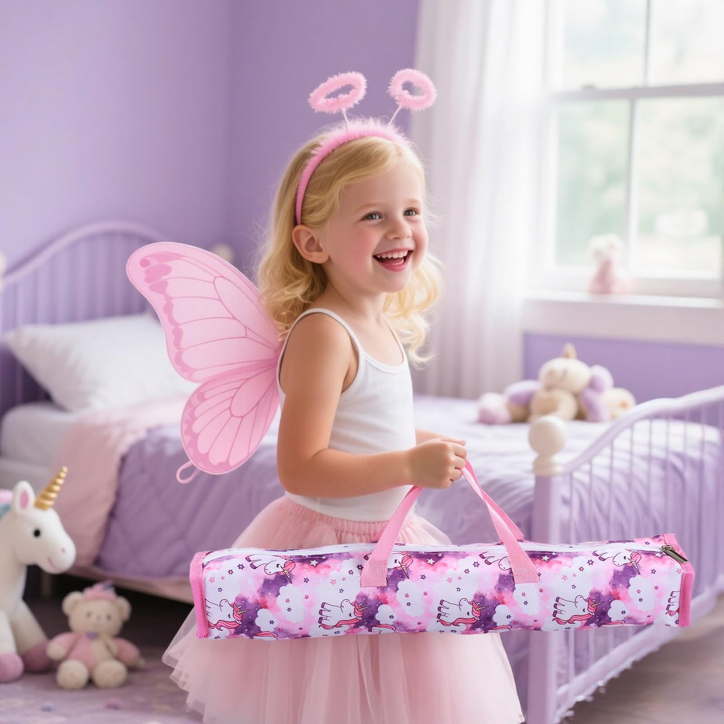 BABESIDE Baby Doll Crib Set for 18 Inch Dolls, Foldable Baby Doll Bed Playpen Toy Crib with Storage Bag for Reborn Baby Doll Accessories, Purple Babydoll Crib
