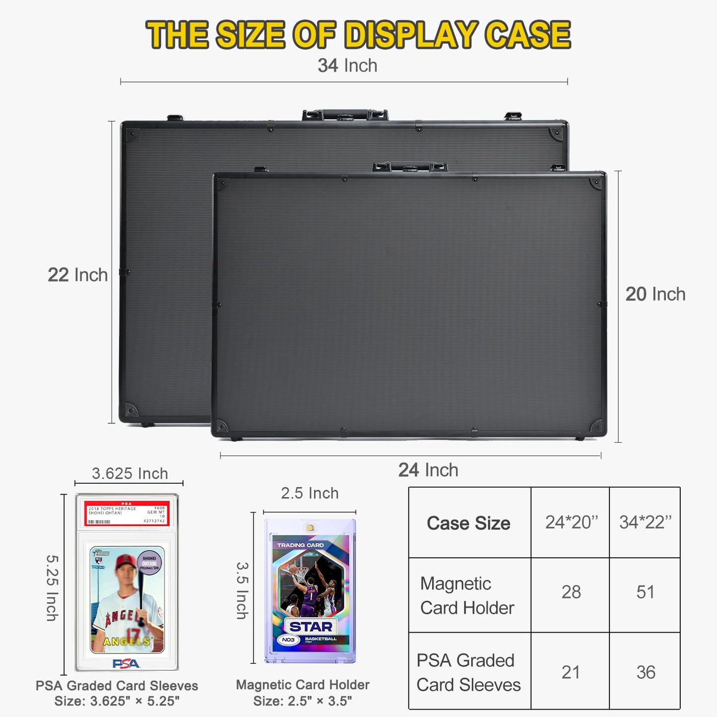 Trade Show Display Case – 34"x22" Large Aluminum Locking Tabletop Showcase for Trading Cards, Sports Cards, TCG, Jewelry – Lightweight & Portable for Exhibitions, Conventions, and Collectibles, Black