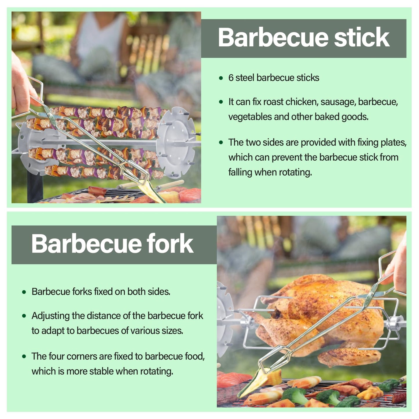 ptlsy 43inch Tall Outdoor Fireplace Chiminea Wood Burning Fire Pit & Rotating Barbecue Charcoal Grill with Rotisserie Meat Forks & 6-Piece Skewer Set for Outdoor Cooking Camping Hiking Picnics Tailgat