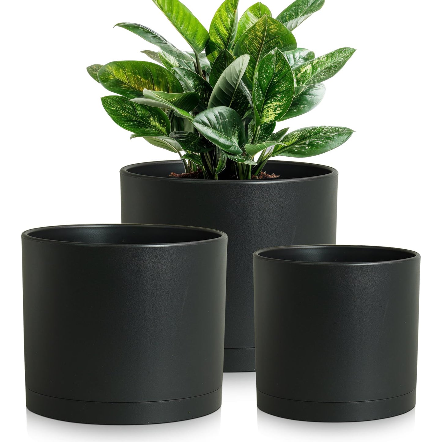 DGJDLWHX Large Plant Pots Set of 3 – 8", 9", 10" Indoor Flower Pots with Drainage Holes and Saucers, Big Planters for Monstera, Fiddle Leaf Fig, Snake Plant – 5 Colors