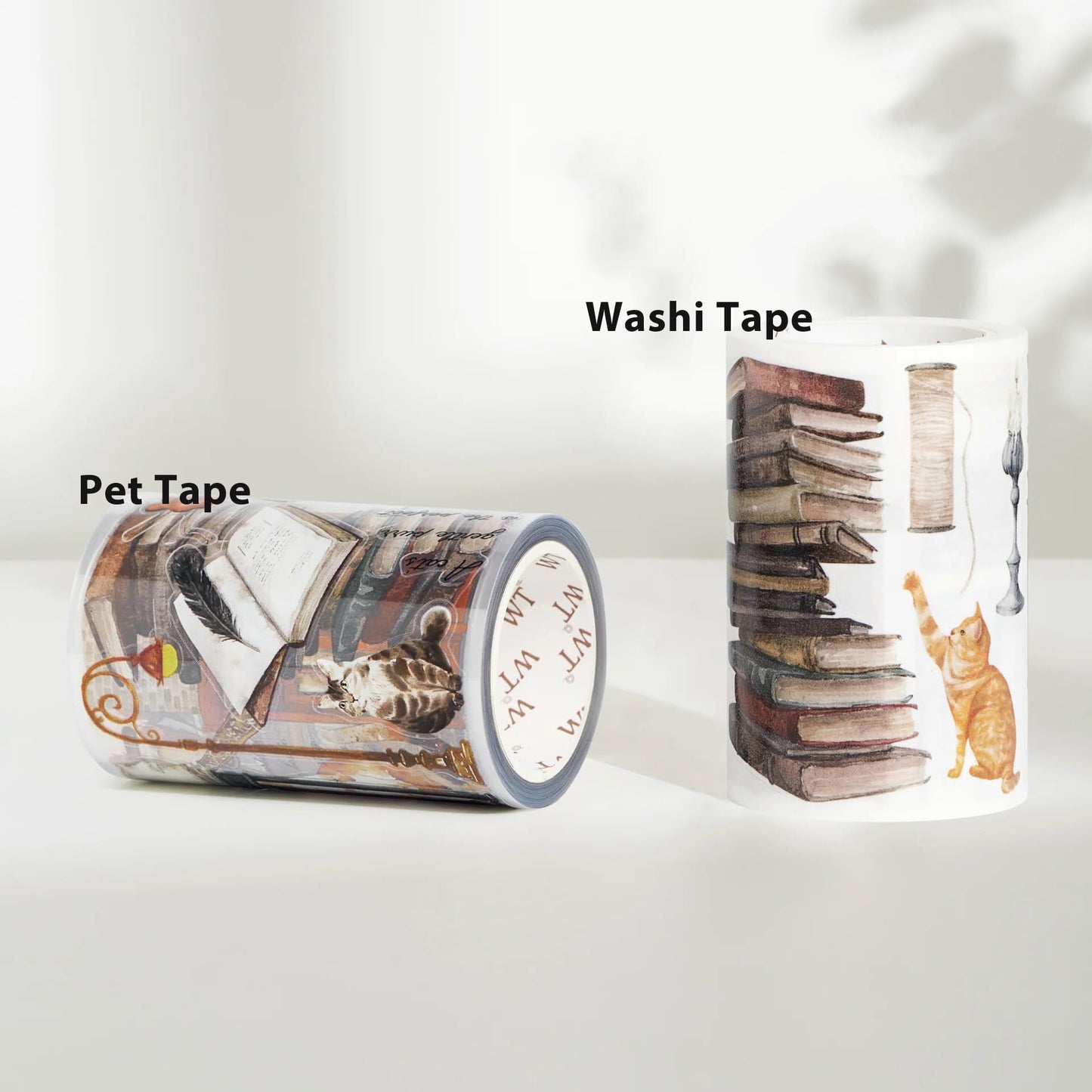 WT Pre-Cut Cats and Books Wide Washi Tape, One Roll 5 Meters, Decorative Cute Washi Tape for Bible Journaling, Bullet Journal Supplies,Scrapbooking Supplies,Planners, Party Decorations