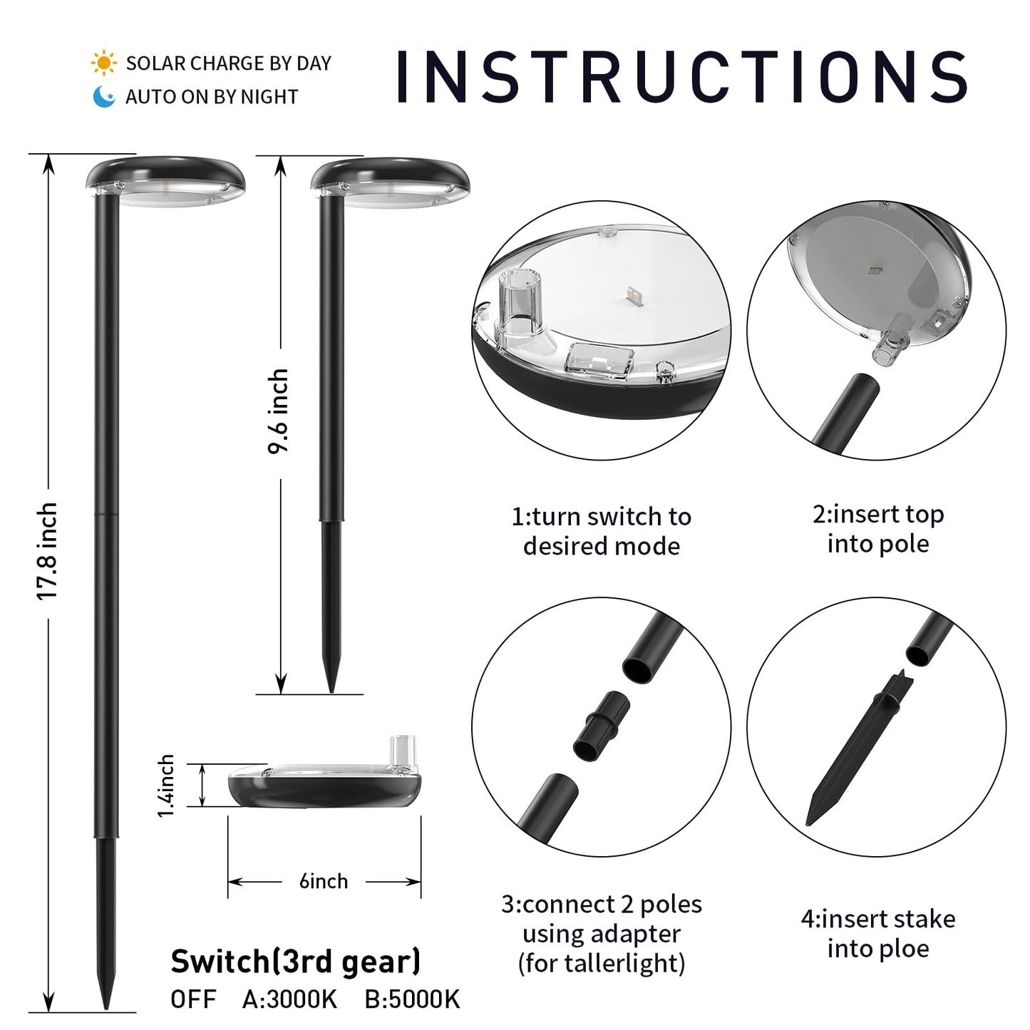 VWCYL+ Solar Pathway Lights - Super Bright 300 Lumens with 2-in-1 Warm White & Daylight Color, Solar Path Lights for Pathway, Sidewalk, Driveway, Garden,Parterre etc,Landscape Lighting (2-Pack)