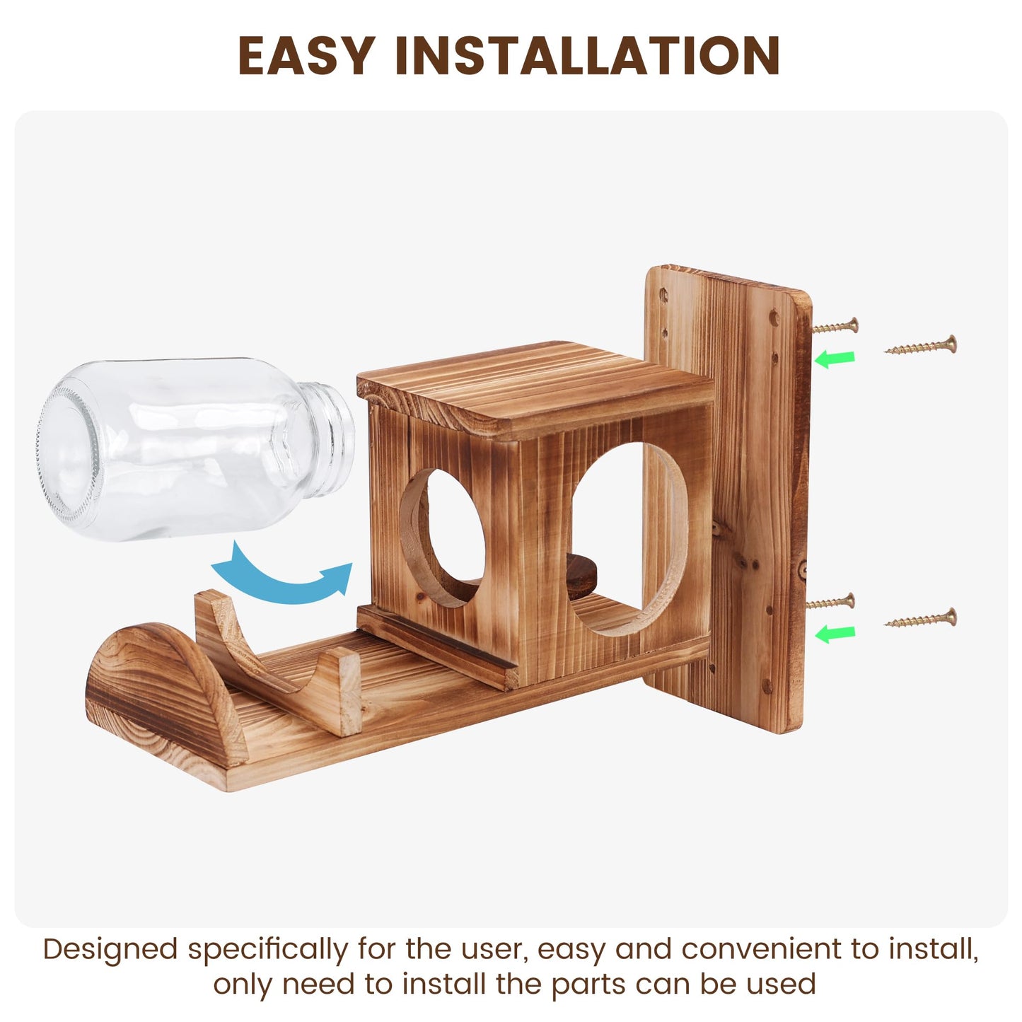 Squirrel Feeder, Wood Squirrel Feeders for Outside, Chipmunk Feeder for Corn Peanuts, Removable Storage Bottle, 1 Stable Squirrel Stools