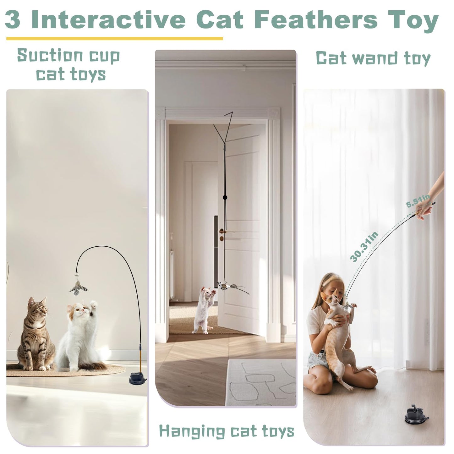CUUOOT 7-in-1 Kitten Toys for Indoor Cats with Washable Adhesive Suction Cup, Hanging Interactive Cat Toys, Silvervine Stick and Sisal Chew Rope Catnip Teething Toy for Bored Kitten
