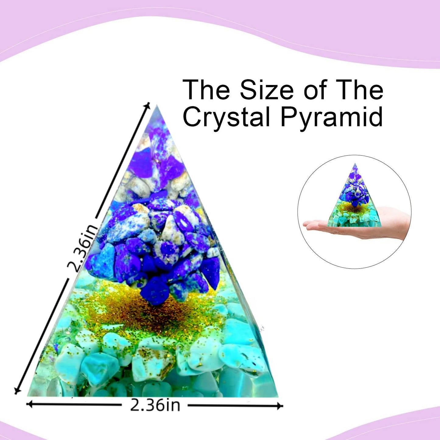 Saefheled Tree of Life Orgone Pyramid,Natural Energy Lapis Lazuli Turquoise Orgonite Healing Crystal Pyramid,for Reduce Stress,Balance Chakra,Meditation Attract Luck,Accumulate Wealth Health(6cm)