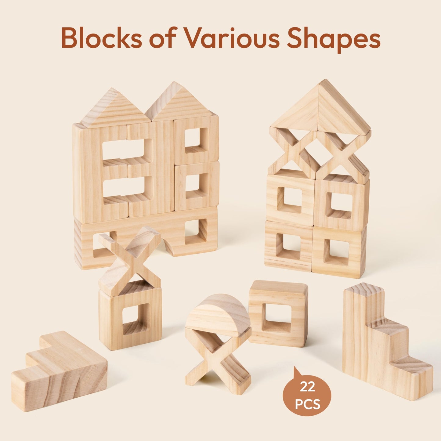 Woodtoe Wooden Rainbow Building Blocks Set for Toddlers, 22 PCS Wooden Blocks & 25 PCS Gem Cubes Stacking Blocks, Montessori Stacking Toys, Educational STEM Birthday Toys Gifts for Kid Boy Girl 3-6