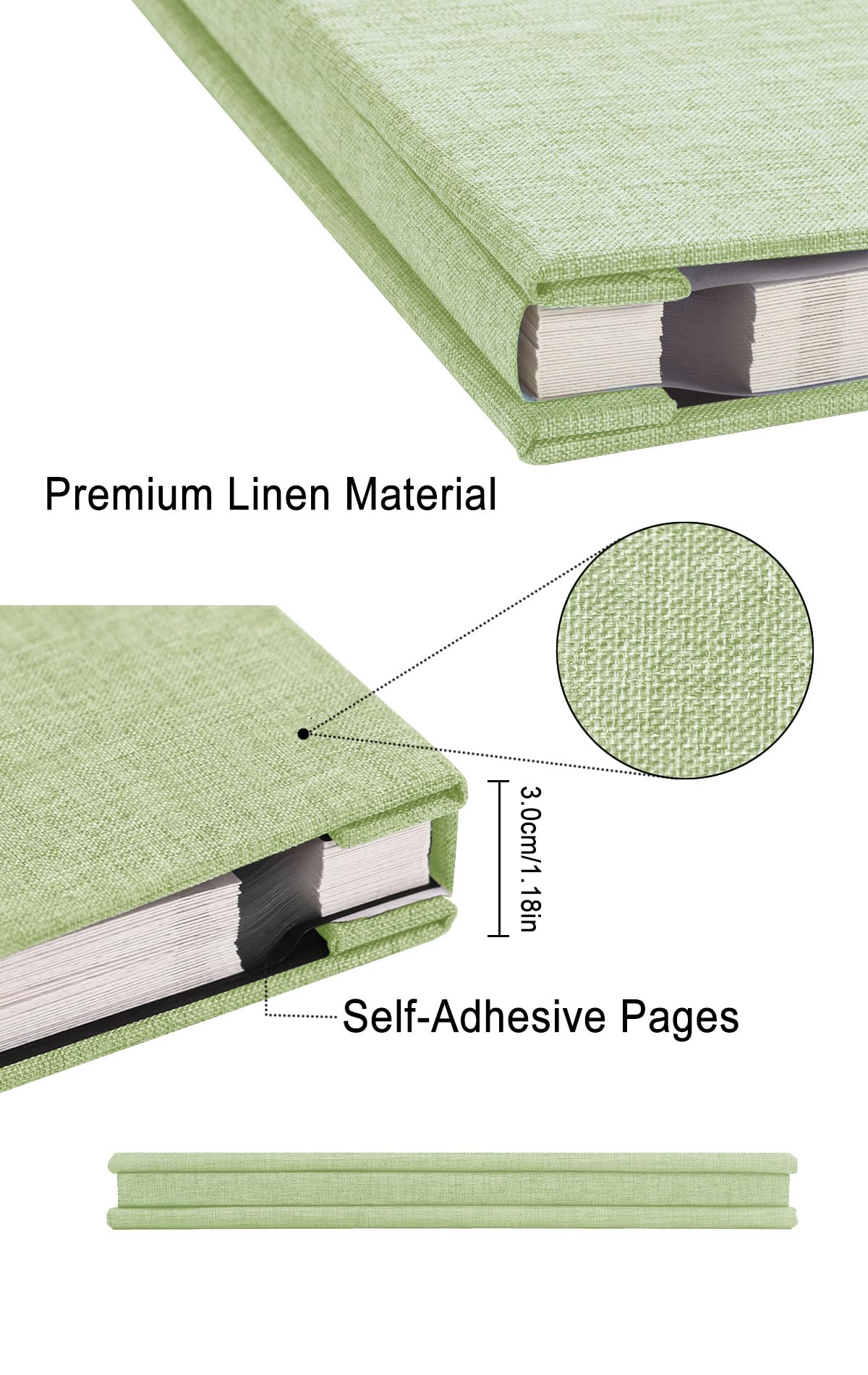 Self Adhesive Scrapbook for Photo Albums 4x6 Pictures, Linen Cover Arch Display Window Scrapbook 40 Blank Pages, DIY Scrapbook Photo with A Metallic Pen, Memory Book for Baby Wedding Anniversary Green