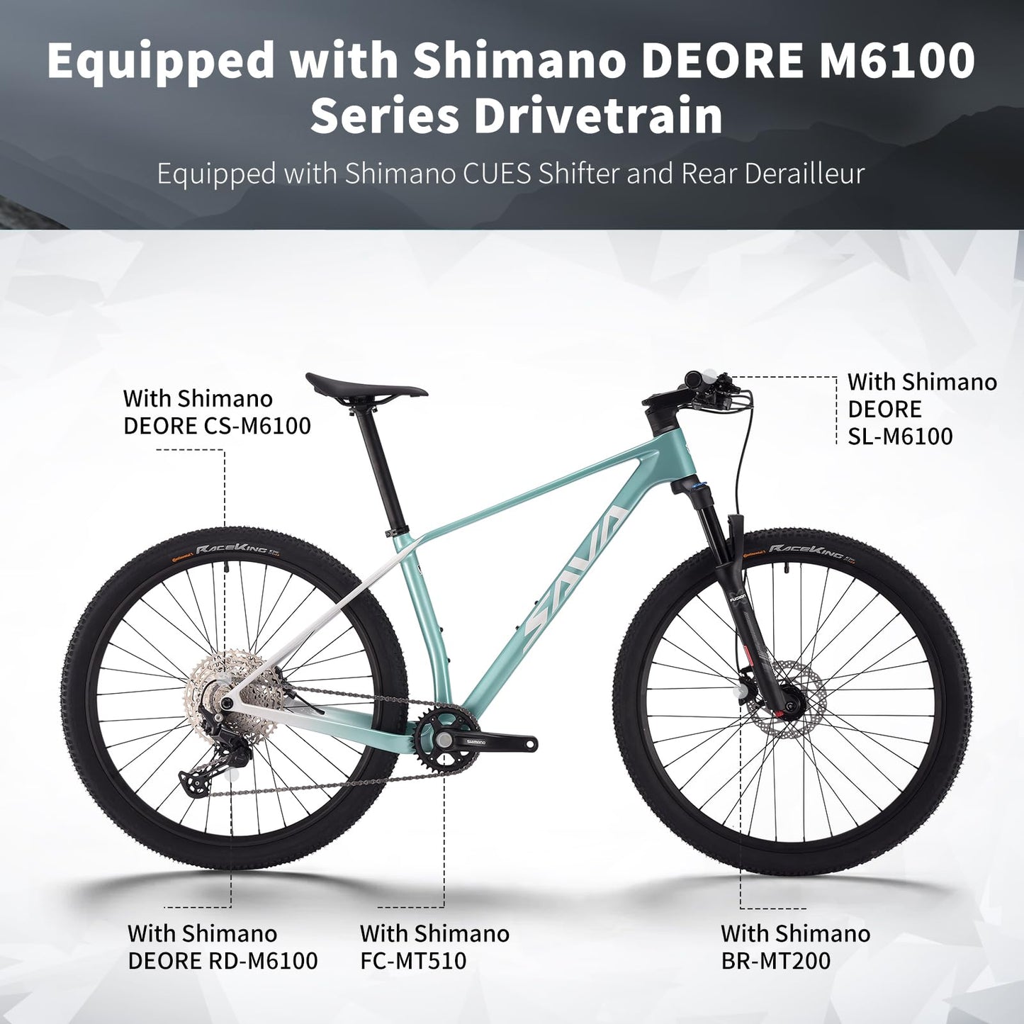 SAVADECK Carbon Fiber Mountain Bike with Shimano Deore M6100 12-Speed, MTB Bicycle with Hydraulic Disc Brakes(Purple, 27.5 * 15)
