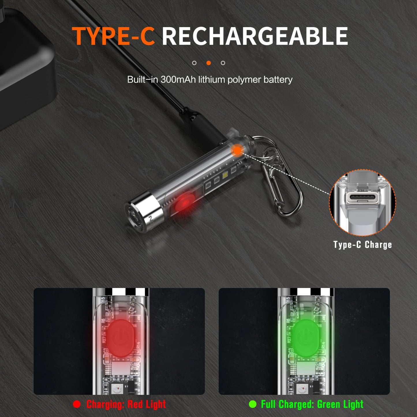 NICRON K11 Rechargeable Keychain Flashlight Lightweight,400 Hight Lumen with Extra 4 Sidelight, IPX4 EDC Mini Flashlight Be Used for Camping Outdoors Emergency Daiy Use