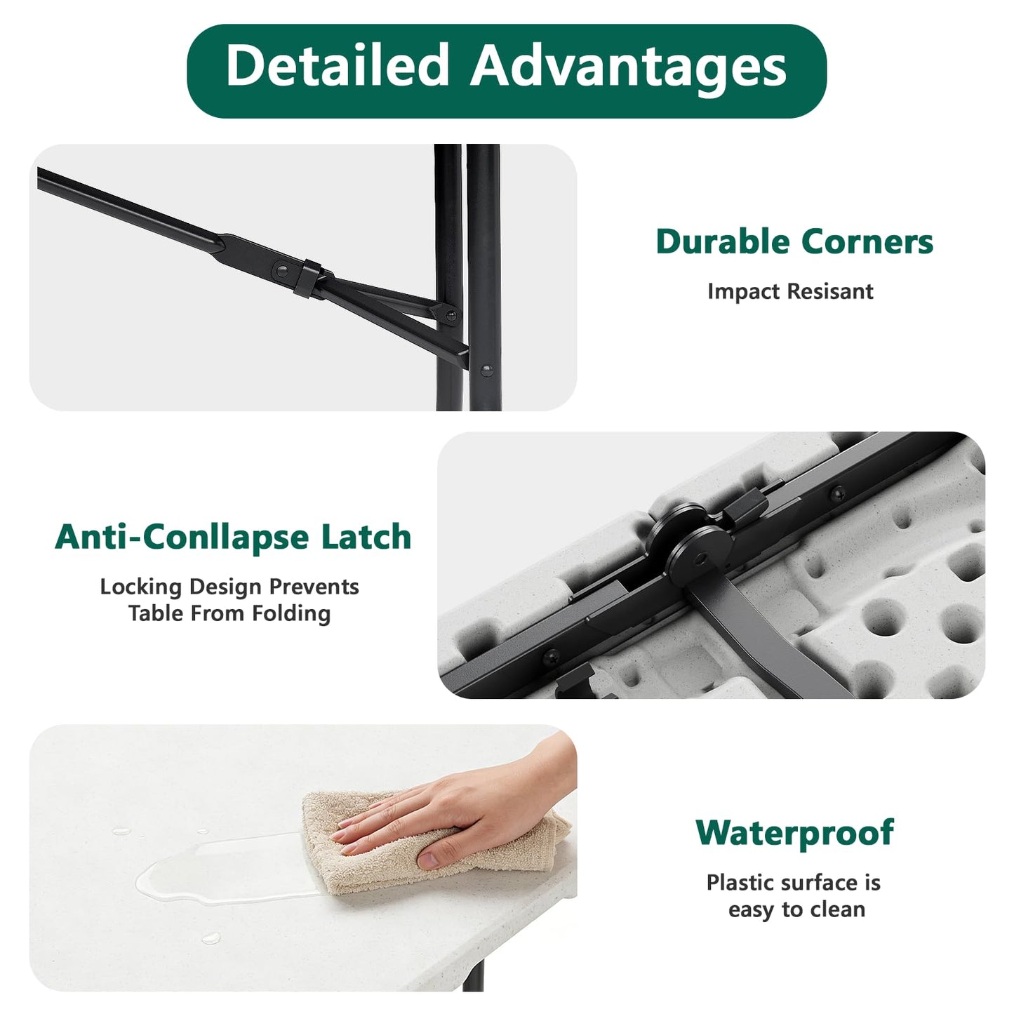 FurniEdge 6FT Folding Table 2 Pack, Heavy Duty Plastic Table with Handel, 400 lbs Portable Table, Reinforced Steel Legs, Fold-in-Half Table Ideal for Parties, Picnics, Weddings, Camping White