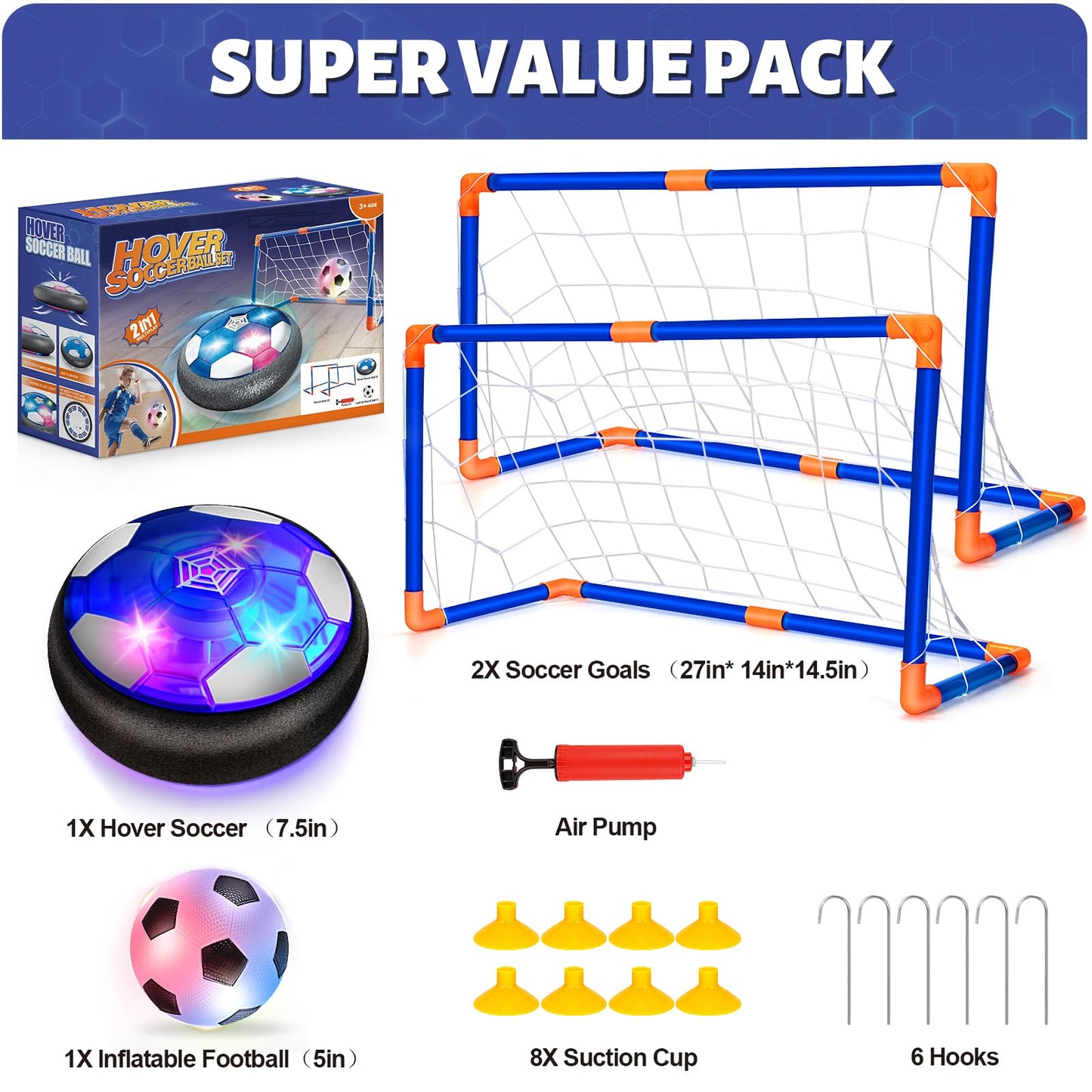 Hover Soccer Ball Set with 2 Goals, Indoor Toys for Boys Age 6-8, Kids Soccer Gift for Boys 8-12, Kid Sports Games Toys for 3 4 5 6 7 8 Year Old, Ideas Christmas Birthday Gifts for Kids Ages 4-8