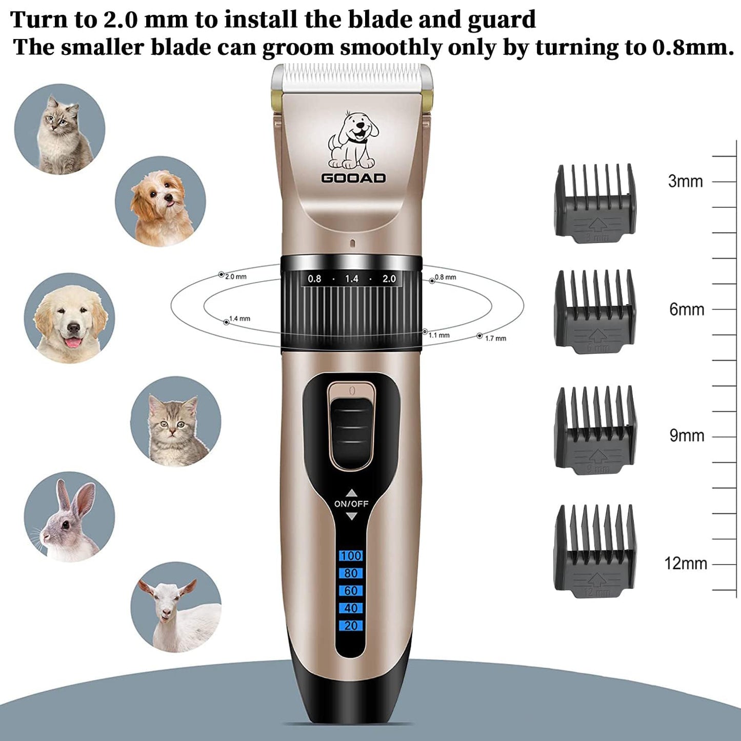 Gooad Dog Clippers for Grooming,Dog Grooming Kit for Heavy Thick Hair&Coats/Low Noise Rechargeable Cordless Hair Trimmer/Pet Shaver with Paw Trimmer for Small & Large Dogs Cats