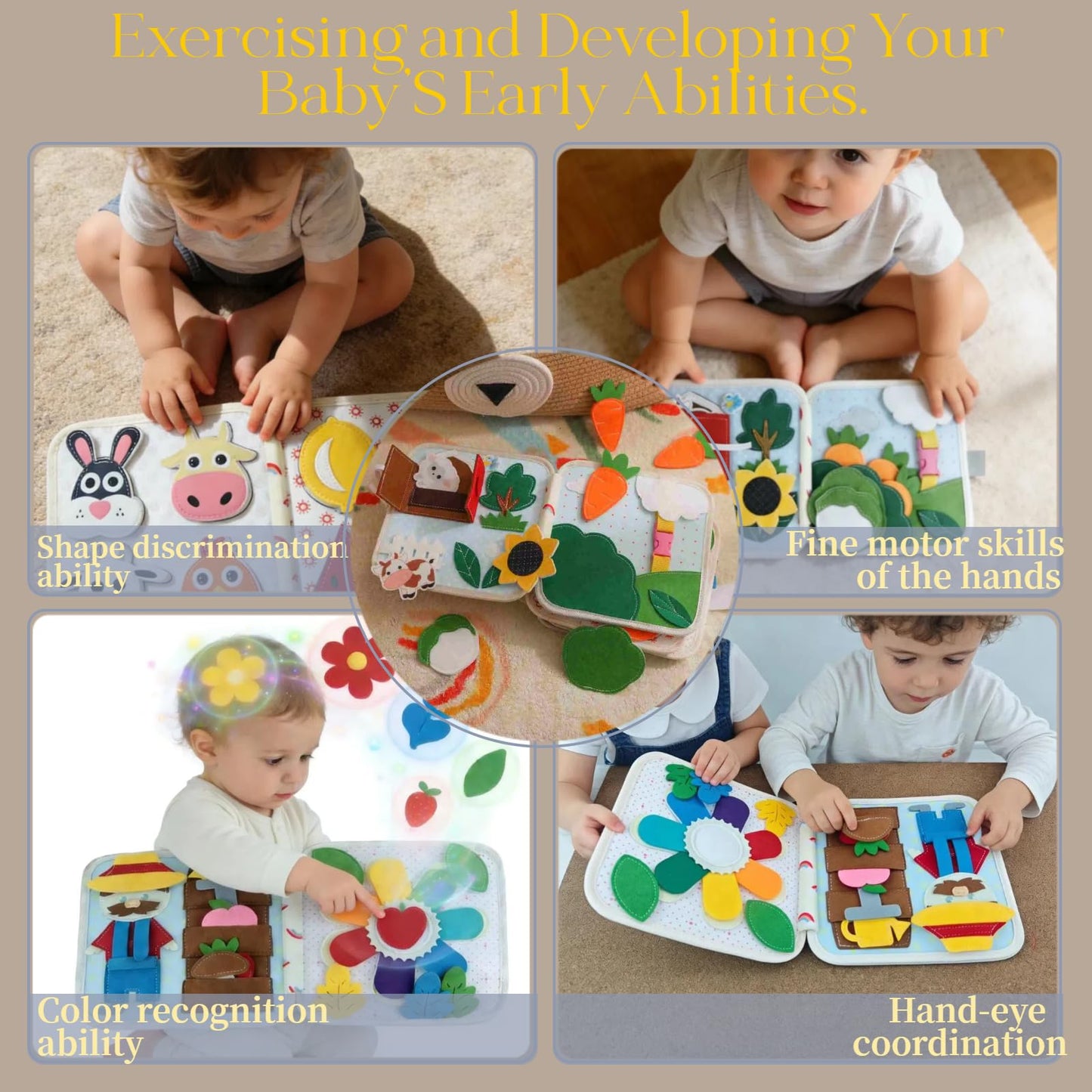 Montessori Forest Animals Busy Book, Airplane Travel Felt Quiet Busy Board for Toddler 1-3, Preschool Kids Learning Activities Sensory Toy to Develop Fine Motor Skills, Boys Girls Birthday Gift (#A)