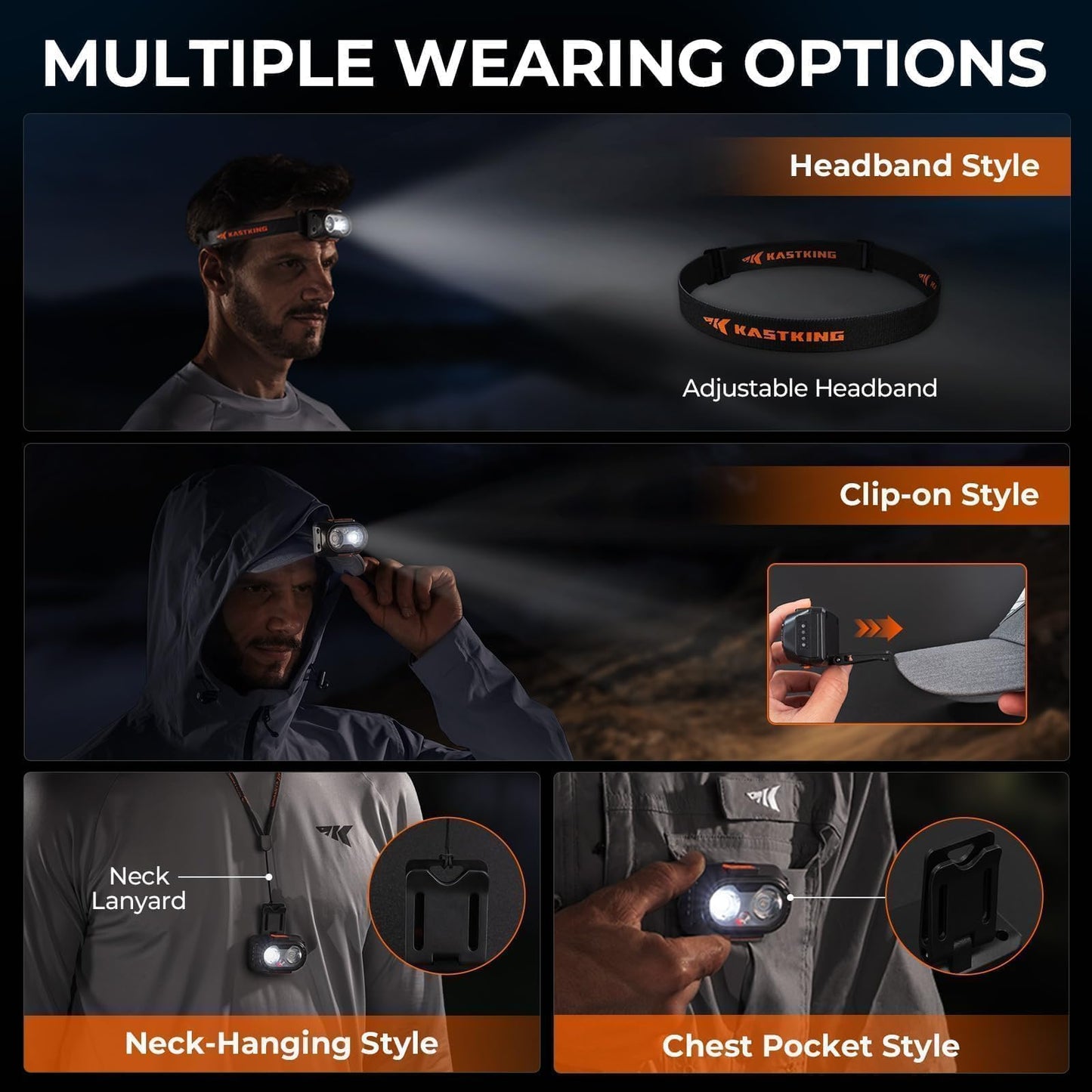 KastKing FieldLite Camping Gear Set, 5-Mode LED Headlamp, 7" Razor-Sharp Knife with Sheath & Fire Starter, 5-in-1 Tactical Bracelet, Multi-Function Outdoor Kit