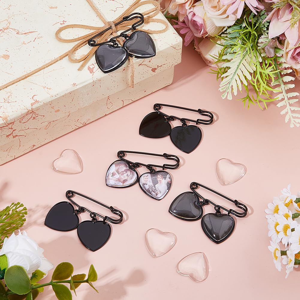 SUPERFINDINGS 5 Set Wedding Bouquet Photo Charm Black Bridal Brooches Pins DIY Pin Brooch Making Kit Alloy Double Heart Style Pendant Memorial Photo Charm for Women Wedding Memory Bridal Jewelry Gift