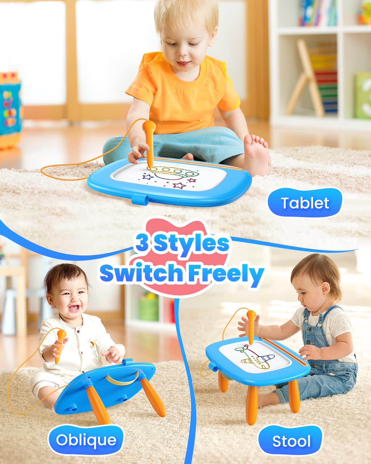 Seimome Toddlers Toys Ages 1-3, Magnetic Drawing Board, Doodle Board Pad Learning and Educational Toys for 18 Months Baby, 1-3 Yr Kids Birthday Gifts - Blue