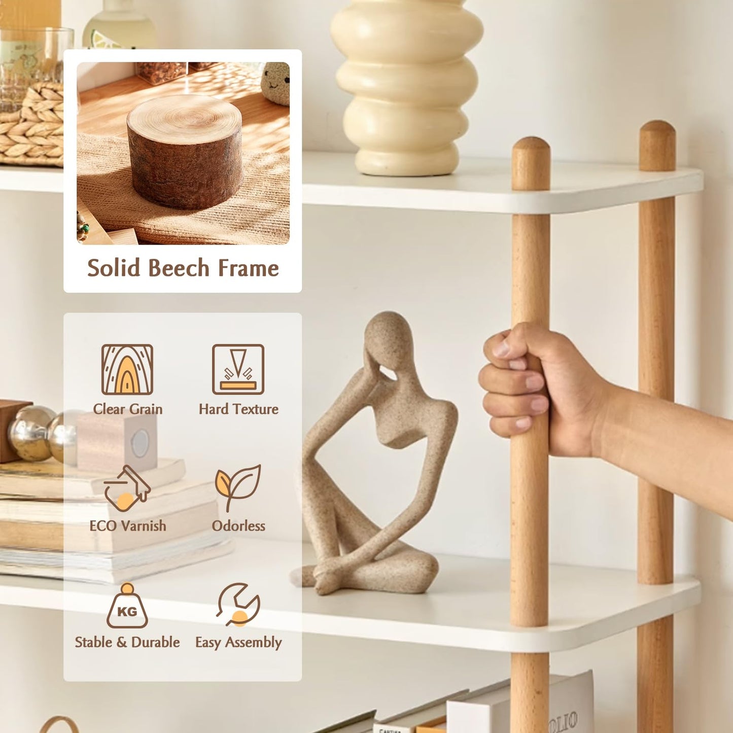 IOTXY 3-Tier Wooden Shelf Bookcase - Modern Open Bookshelf, Free Standing Storage Rack, Multifunctional Display Stand for Home and Office, Oak, Rectangle