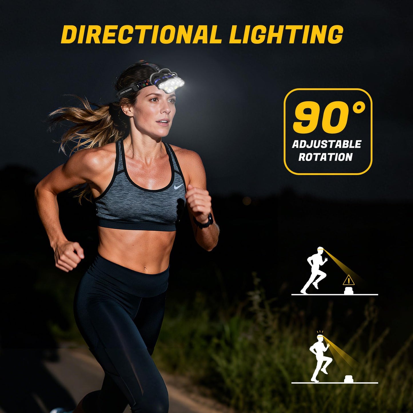MIOISY Headlamp Rechargeable, 8 LED Super Bright Head Lamp with White Red Light, IPX4 Waterproof Head Lights for Forehead, 8 Modes Headlight Flashlight for Outdoor Hiking Running Camping