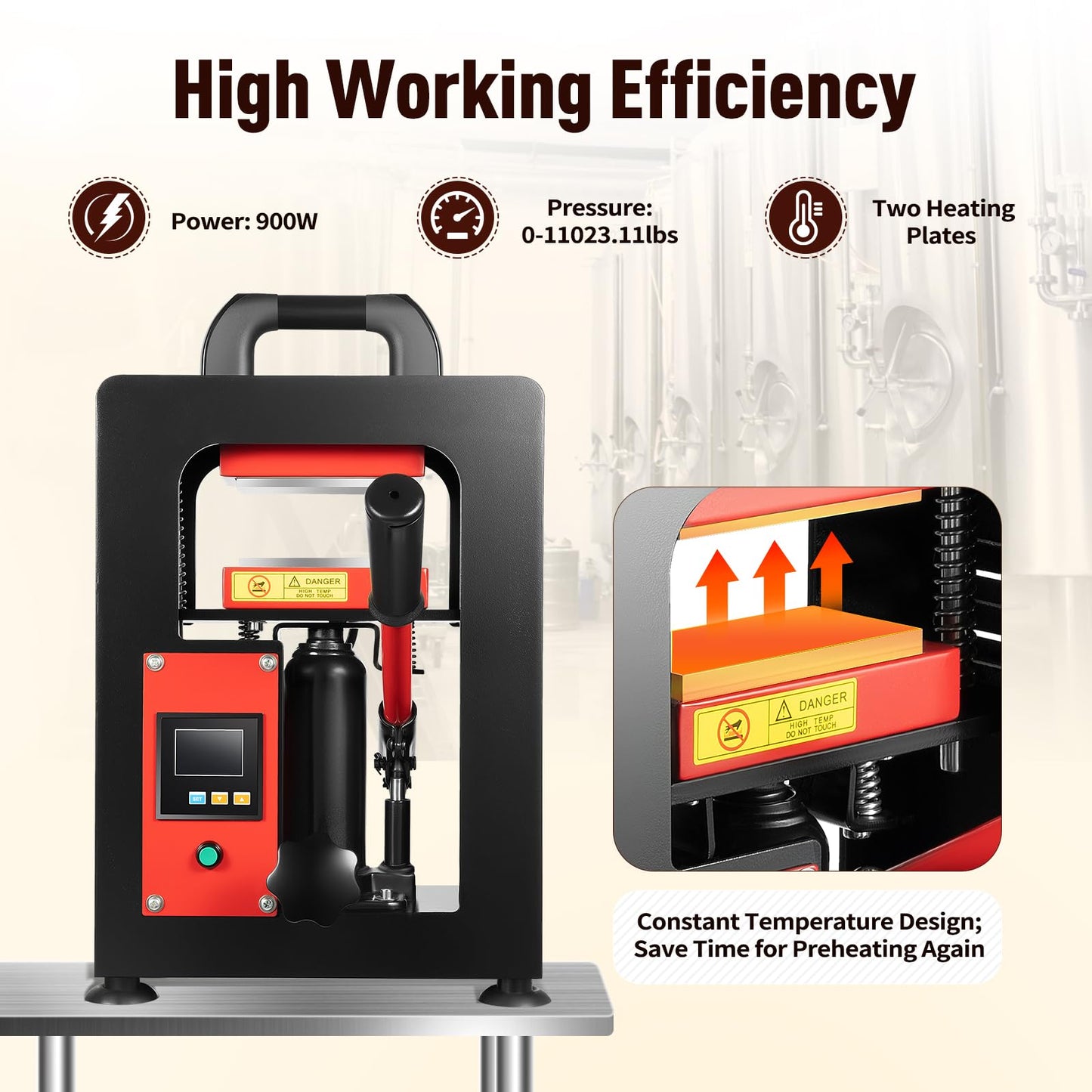 5 Ton Hydraulic Heat Press Machine with Dual 2.4"X4.7" Dab Heated Plates 900W