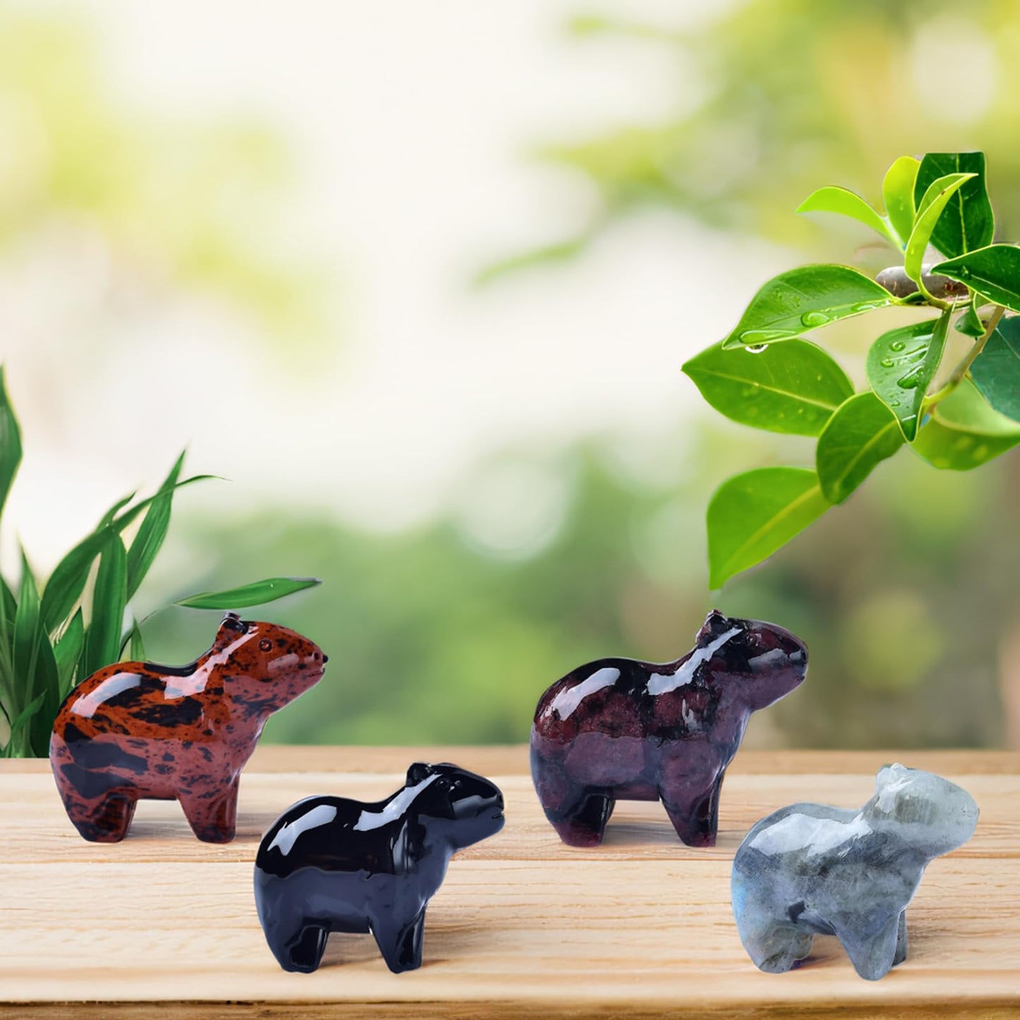 WUYOUSHI Natural Obsidian Capybara Statue 2" Healing Crystal Handmade Sculpture Lucky Guardian Pocket Statues Reiki Meditation Relieve Anxiety Office Home Decoration Gift
