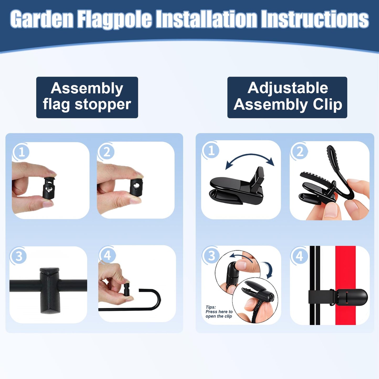 JRED Garden Flag Stand with American Garden Flags 12x18 Inch, Metal Yard Flag Holder Garden Flag Pole with Clips and Stopper, Small American Flags for 4th Of July Decorations