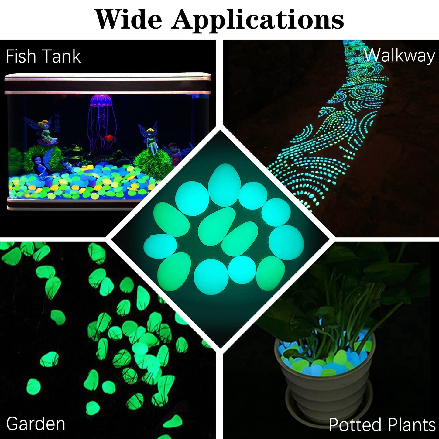 HMIEPRS 1000PCS Blue Long Term Glowing Decorative Stone, Glow in The Dark Rocks Light Perfect Indoor Outdoor Decor Fit for Garden Sidewalk Fish Tank Grass Flower Pots (0.3-04in/0.8-1cm)