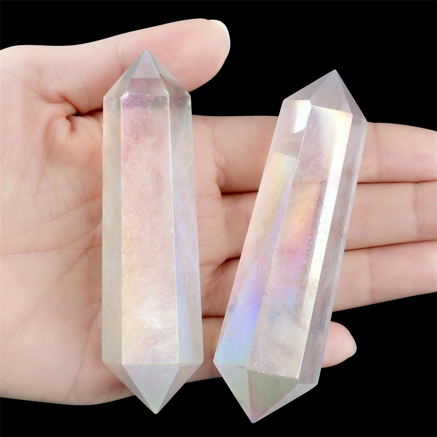 YATOJUZI 3.5" Healing Crystals Wand Electroplating Clear Quartz Crystals and Healing Stones Large Hexagonal Electroplating Crystal Points for Meditation Divination Reiki Energy Balancing 1PCS