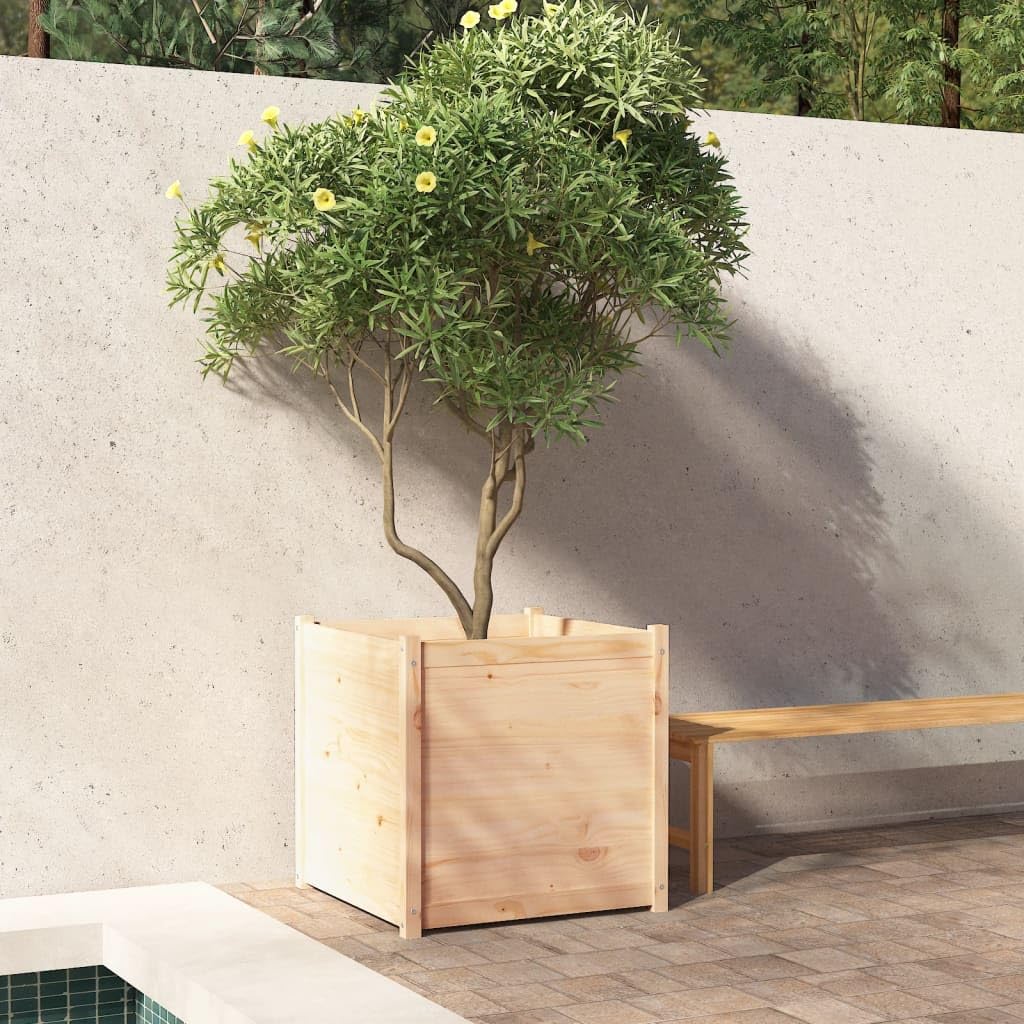WXGTBKPR Square Garden Planter Box, 27.6 in Solid Pinewood Flower Pot for Outdoor Patio, Backyard, Deck, and Vegetable Herb Gardening