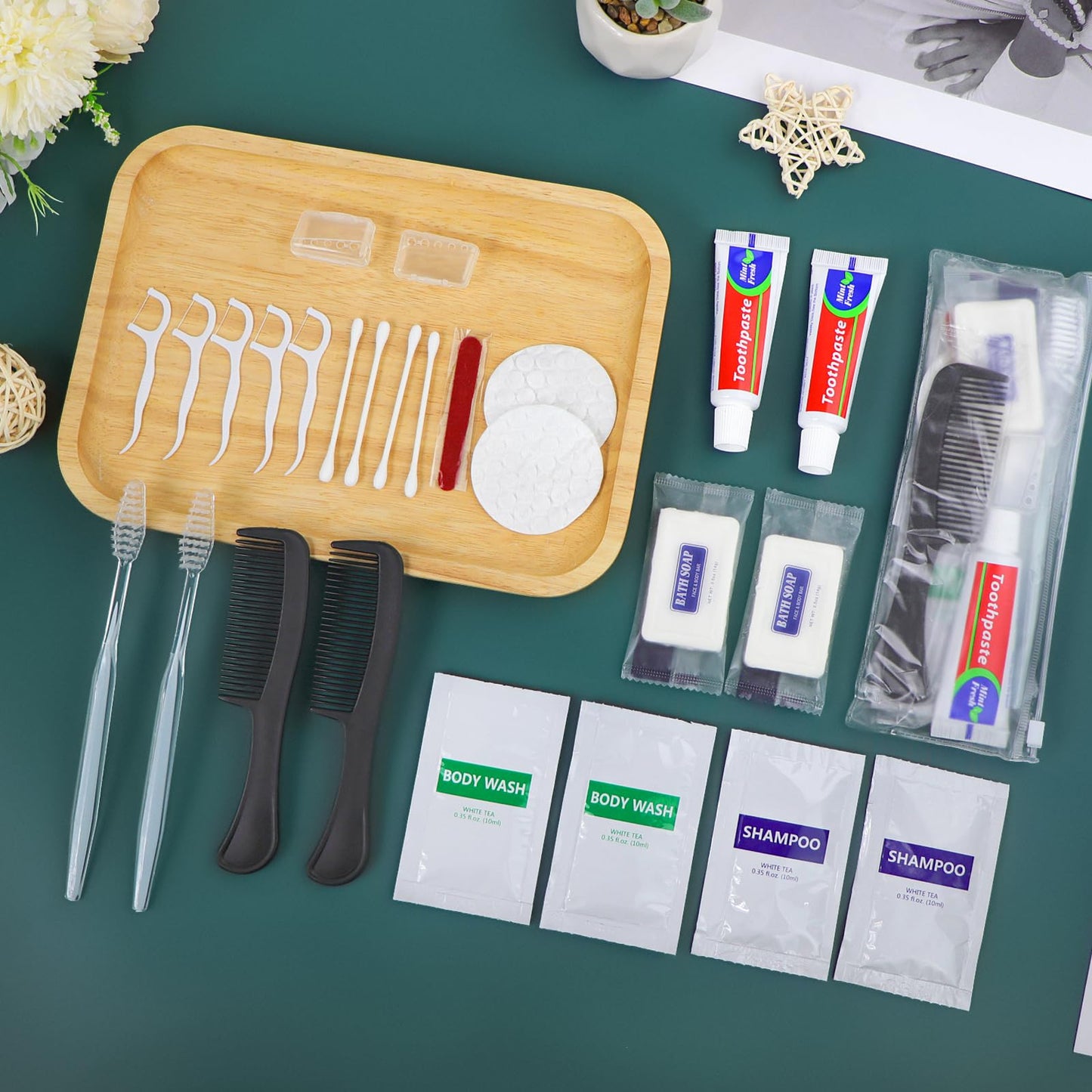 50 Sets Personal Hygiene Kit Bulk, Disposable Toothbrushes with Toothpaste Floss Comb Soap Cover Shampoo Body Wash and Vanity Kit, Toiletry Kits Homeless Supplies Bulk for Women,Men,Travel,Homeless