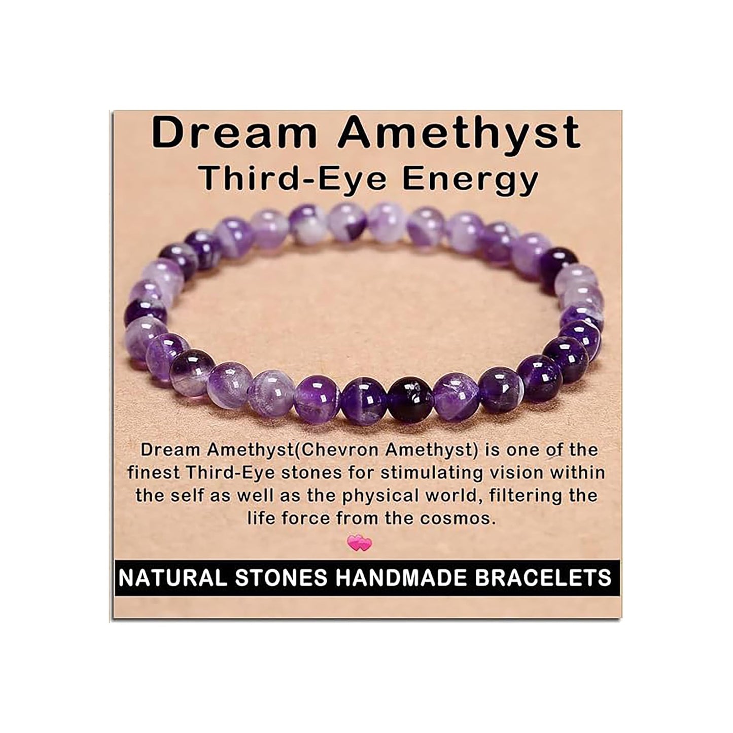 AD Beads Handmade Gemstone Stretch Elastic Bracelet Crystal Reiki Nature's Beauty and Spiritual Essence Unisex (4mm, Dream Amethyst (Third-Eye Energy))