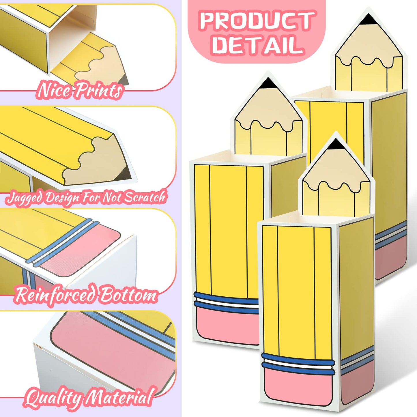 Harloon 24 Pcs Back to School Pencil Candy Boxes Popcorn Holders Bulk Teacher Gift Bags Party Favors Welcome Back to School Treat Boxes for Teacher Appreciation Gifts Graduation Classroom Decoration