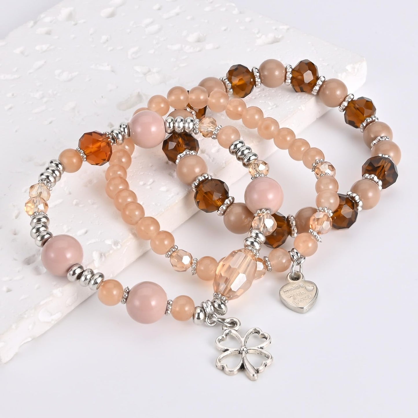 Bohemian Bracelet Sets for Women - 6 Sets Stackable Stretch Bracelets Multi-color Boho Jewelry for Women Hippie Bracelets Dainty Jewelry (Lucky grass stretch bracelet)